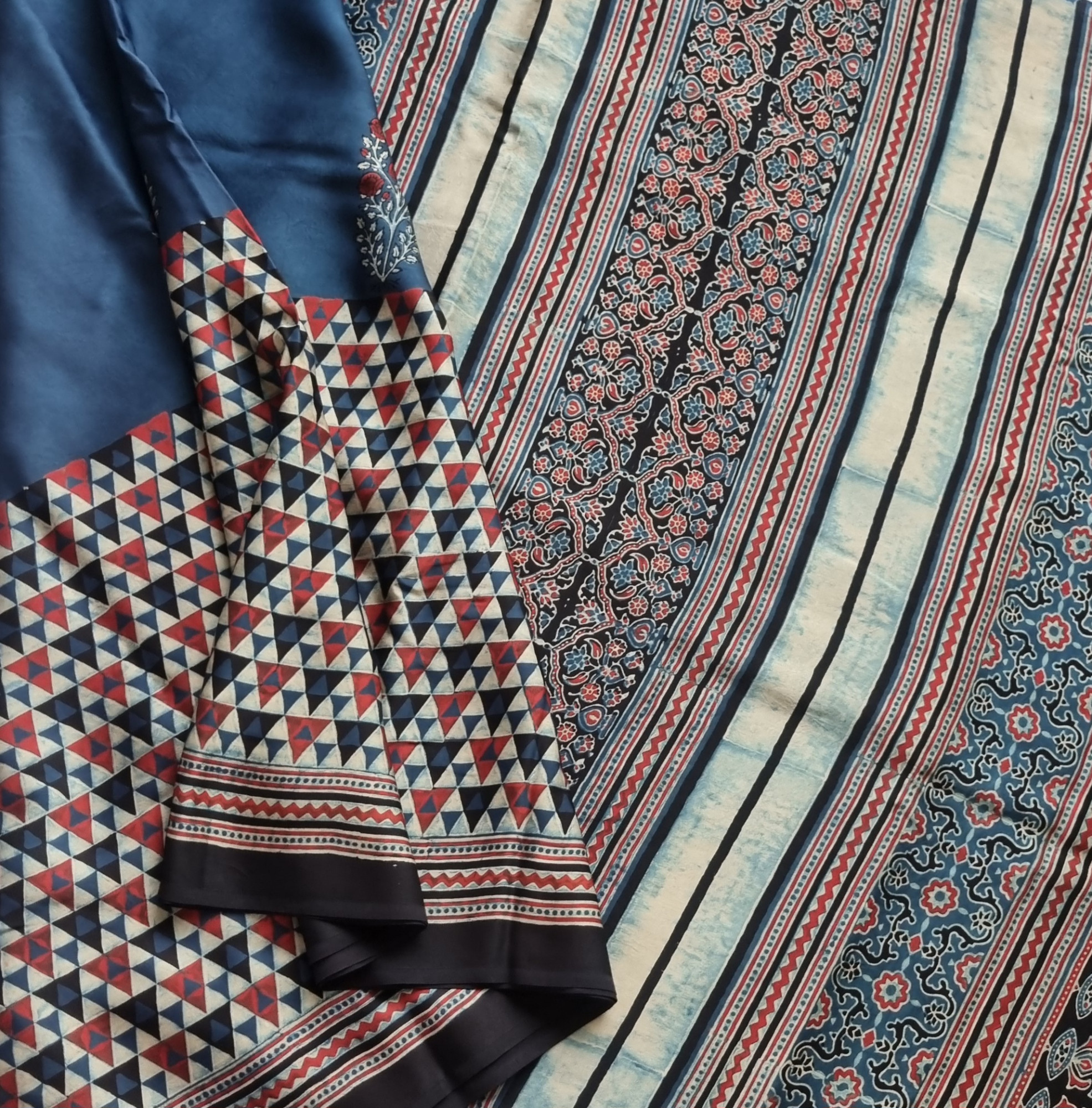 Handcrafted Ajrakh on modal silk contemporary style