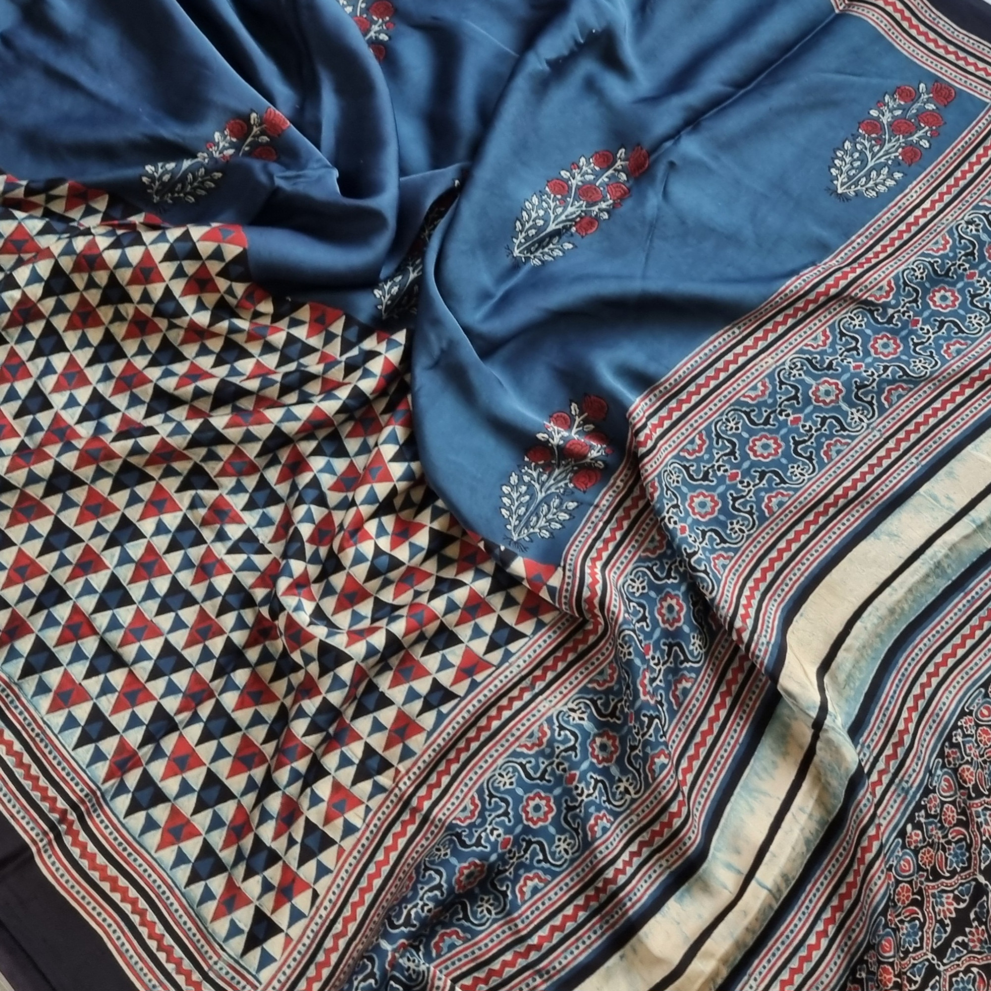 Handcrafted Ajrakh on modal silk contemporary style