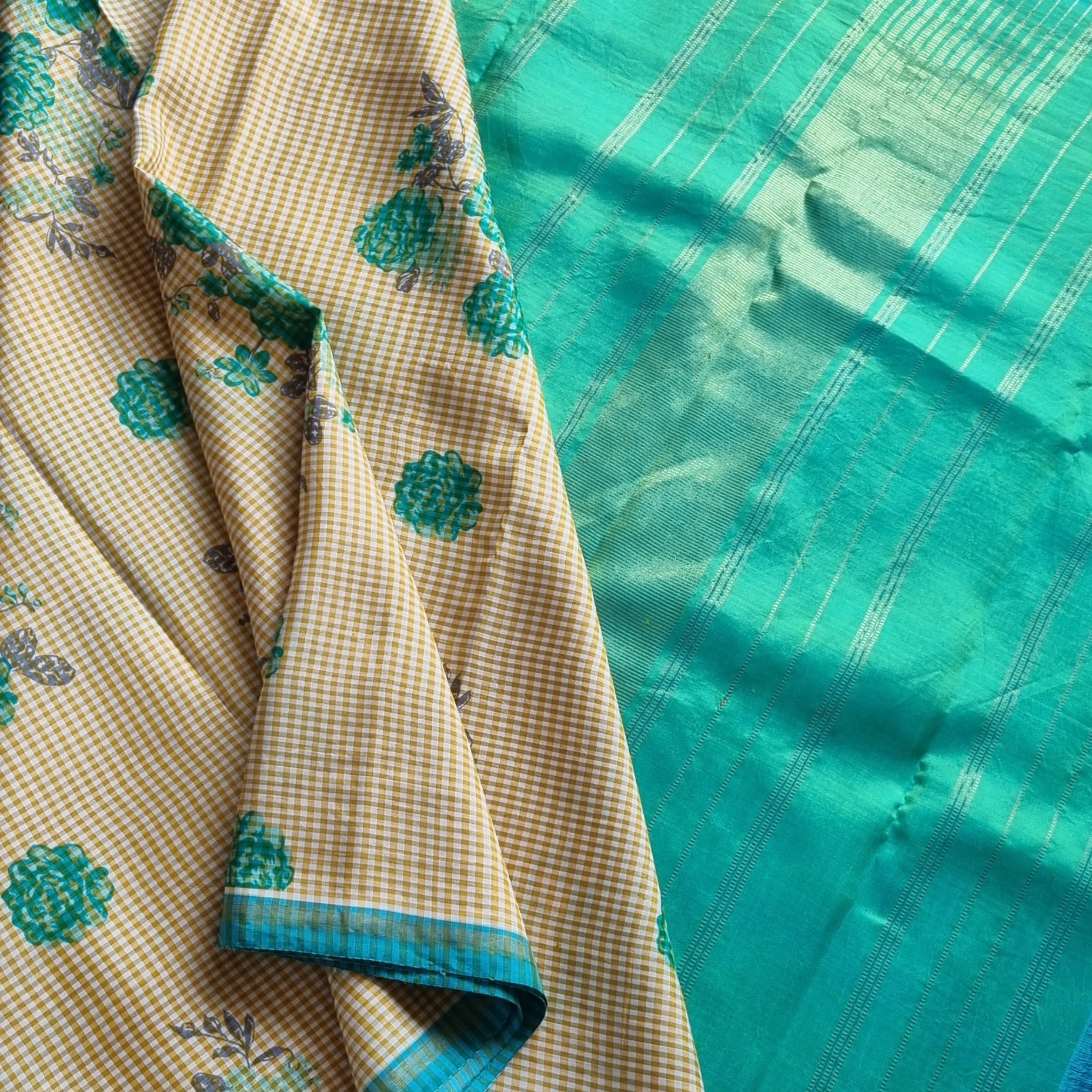Blockprint X Kanjivaram Silk podi kattam