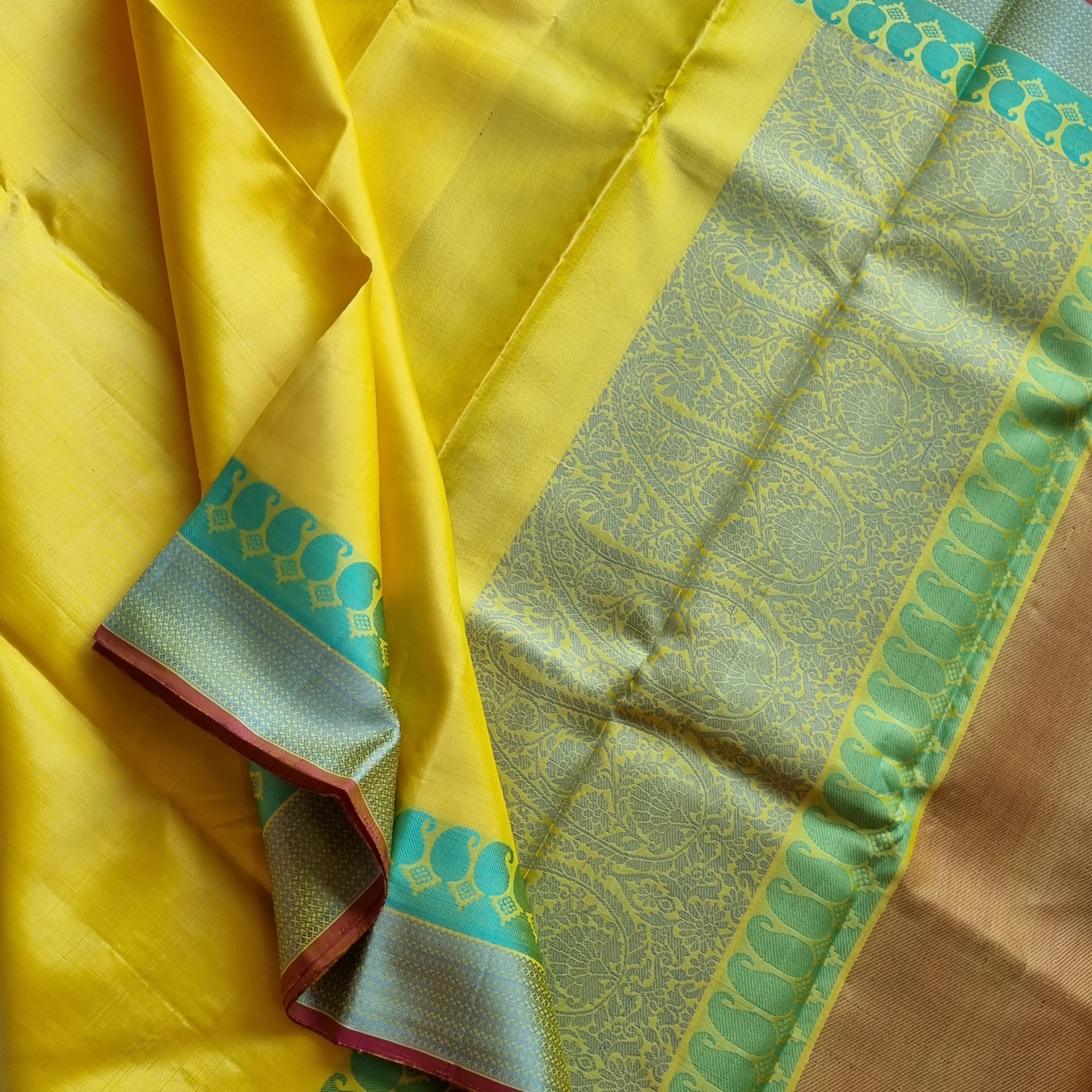 Kanjivaram Silk yellow threadwork