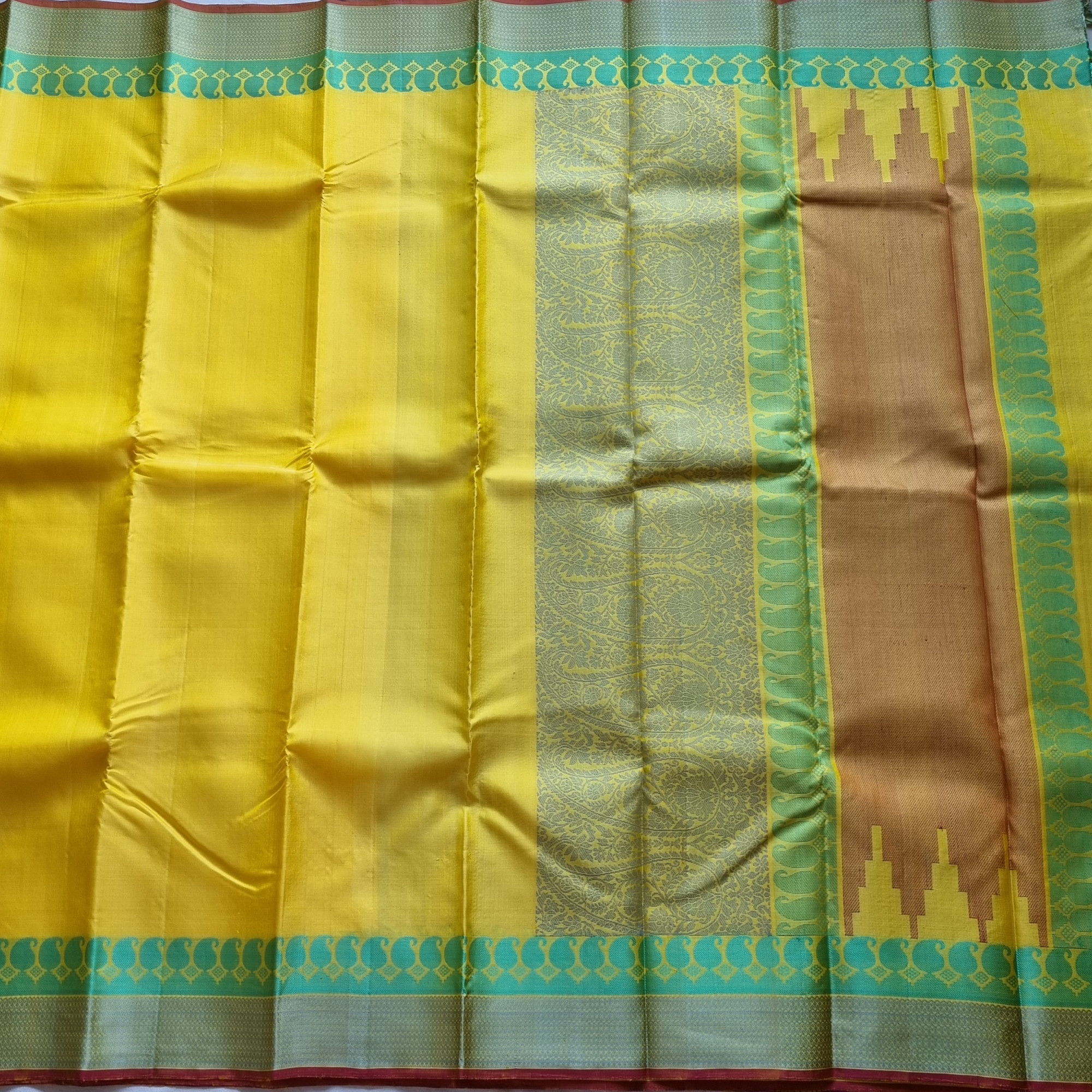 Kanjivaram Silk yellow threadwork