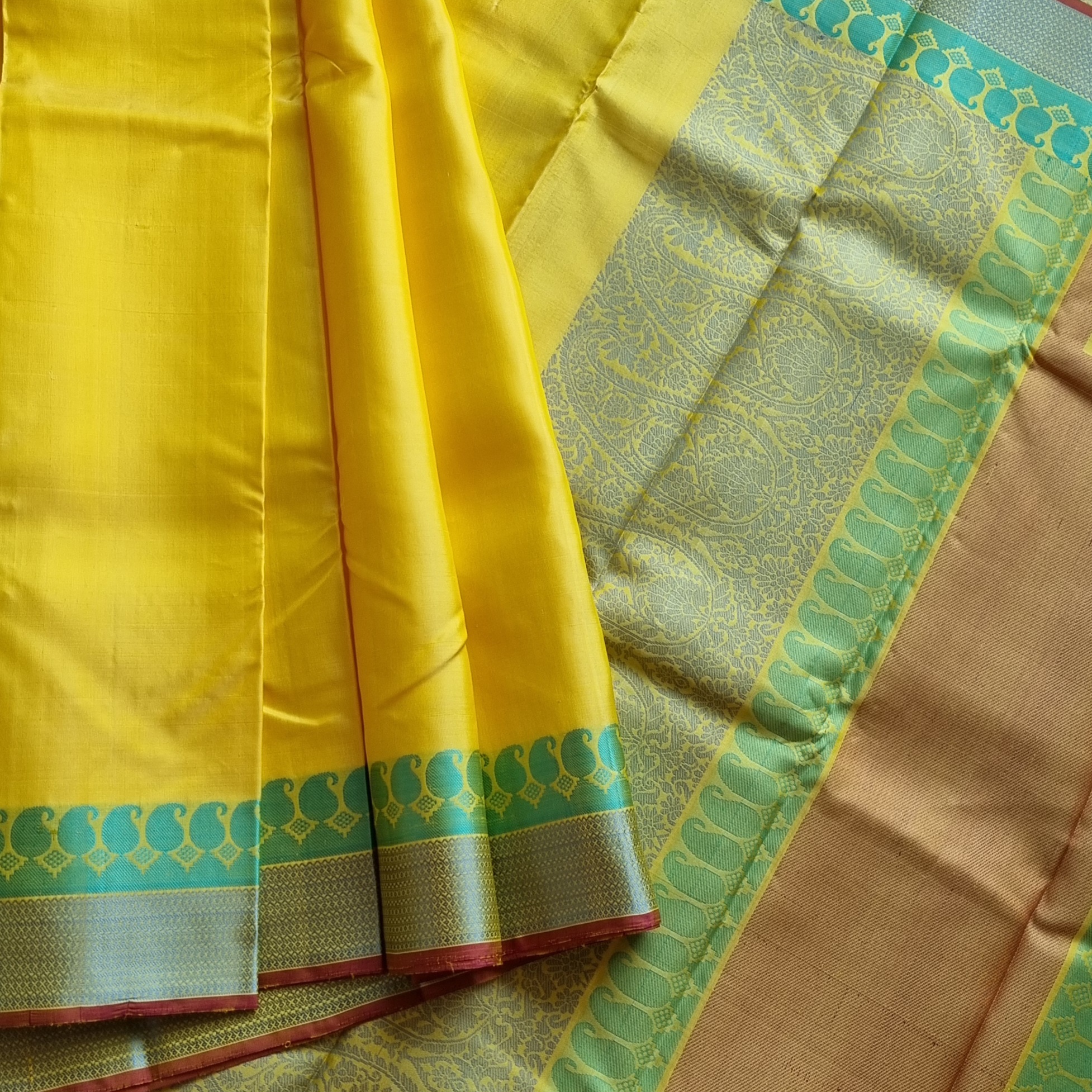 Kanjivaram Silk yellow threadwork