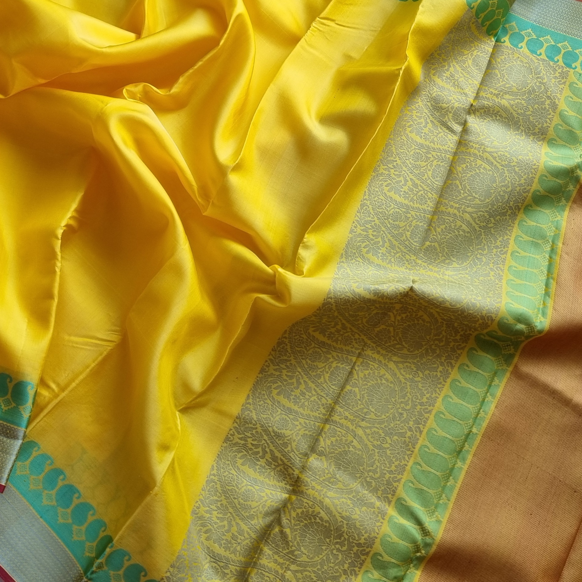 Kanjivaram Silk yellow threadwork