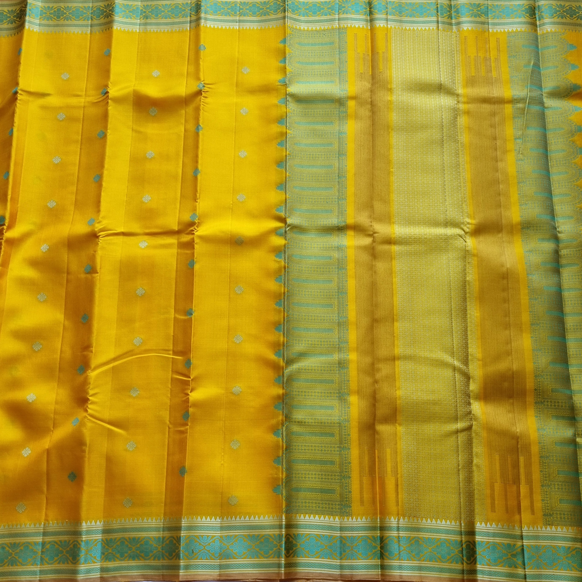 Kanjivaram Silk yellow threadwork