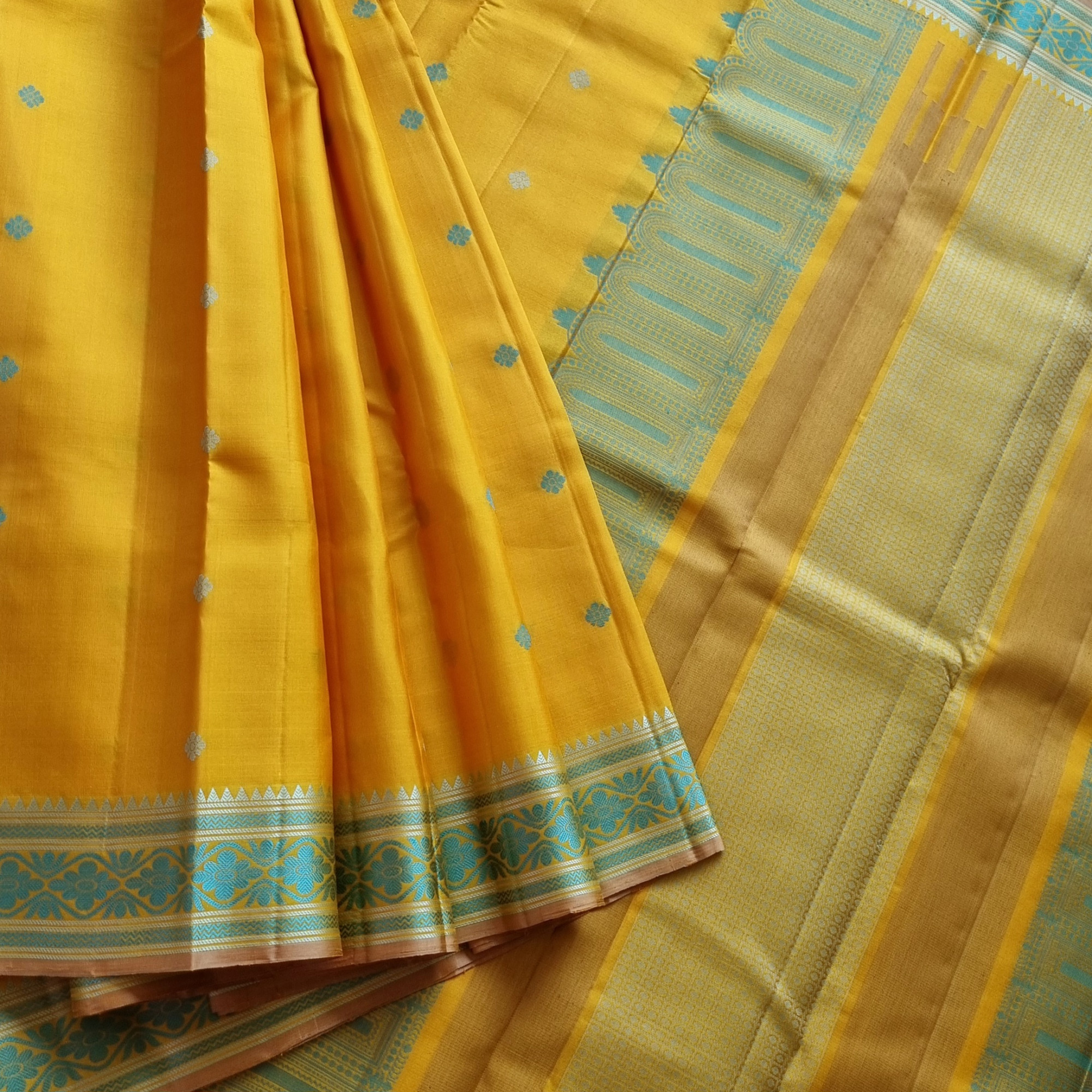 Kanjivaram Silk yellow threadwork