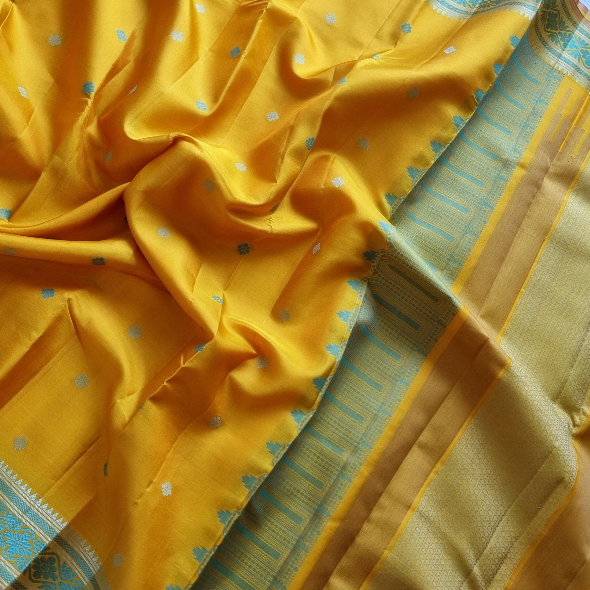 Kanjivaram Silk yellow threadwork