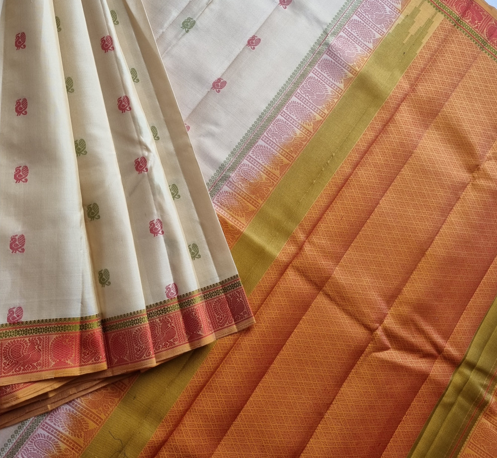 Image of Kanjivaram Silk beige threadwork