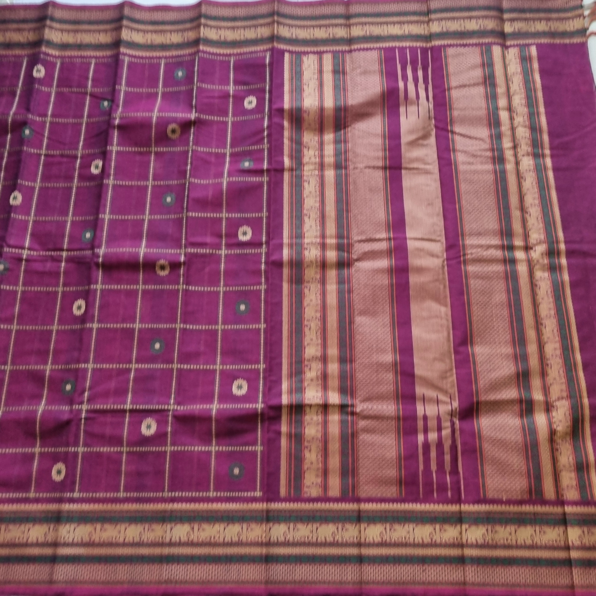 Kanchi cotton magenta plum with grids