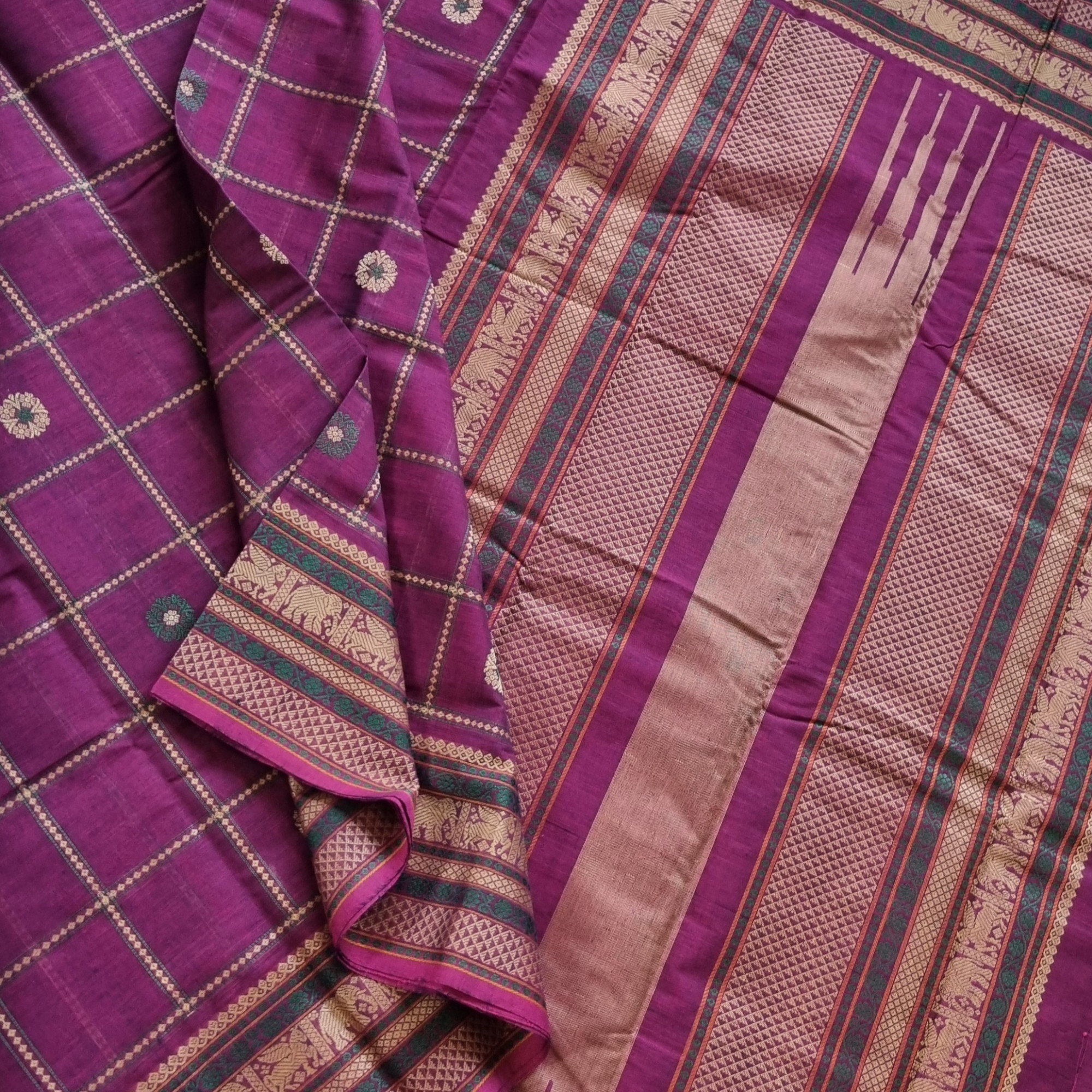 Kanchi cotton magenta plum with grids