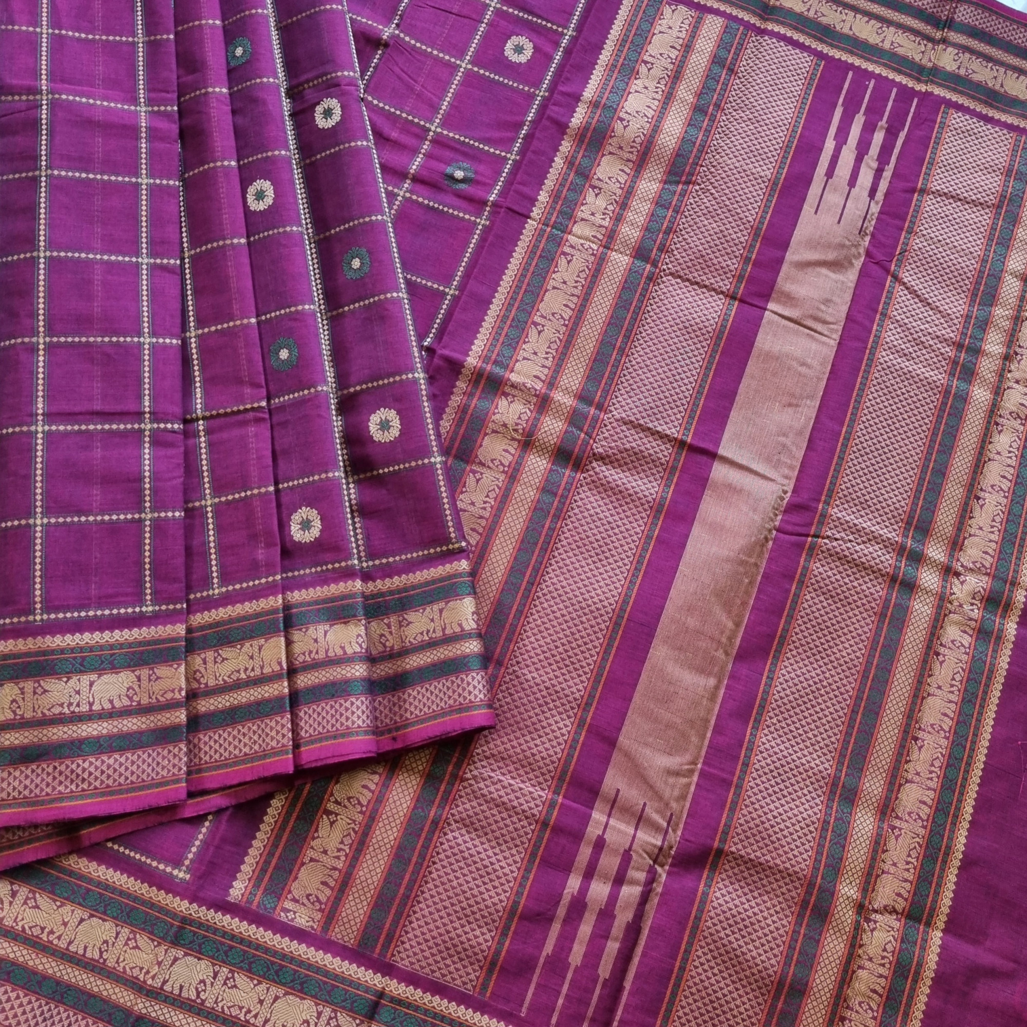 Kanchi cotton magenta plum with grids