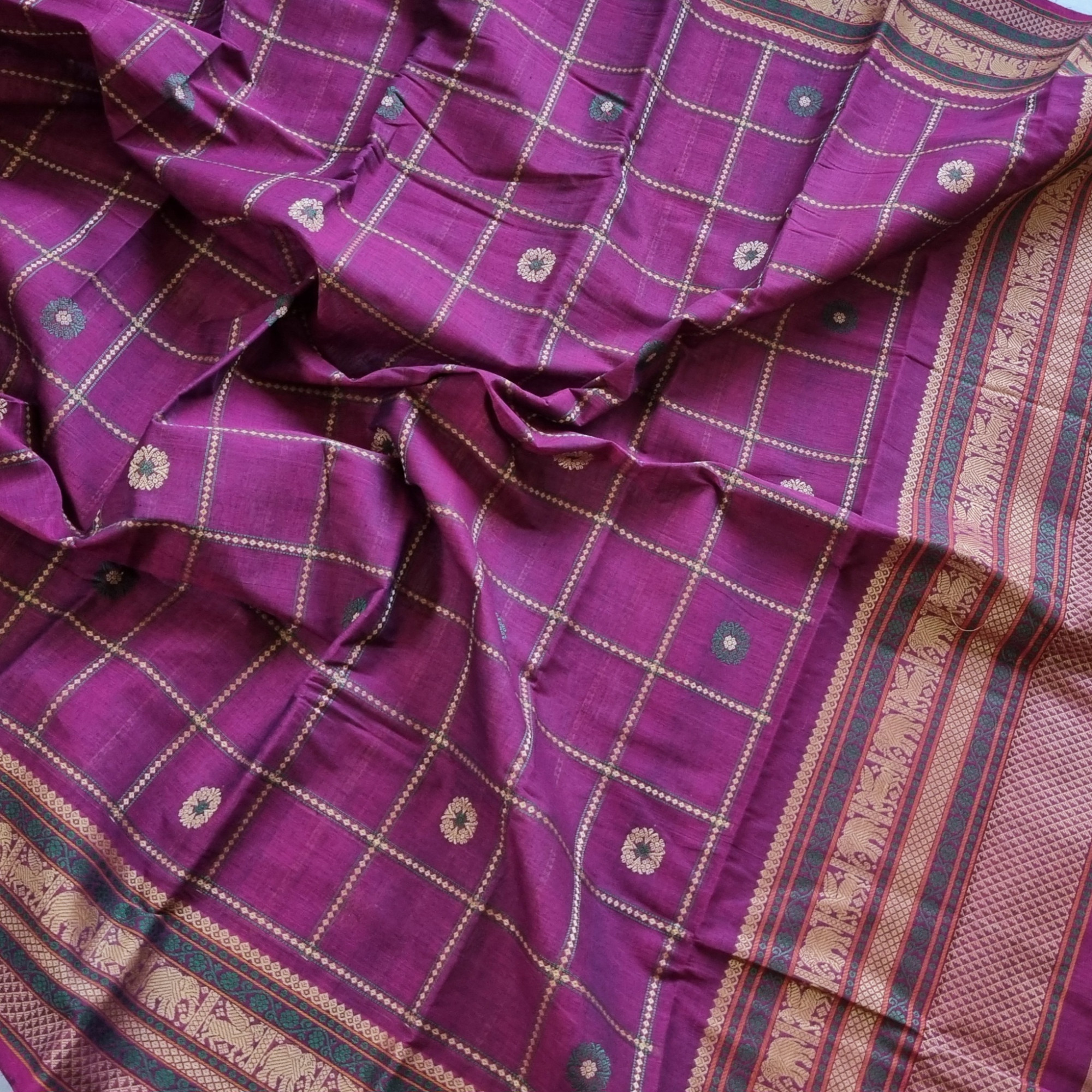 Kanchi cotton magenta plum with grids