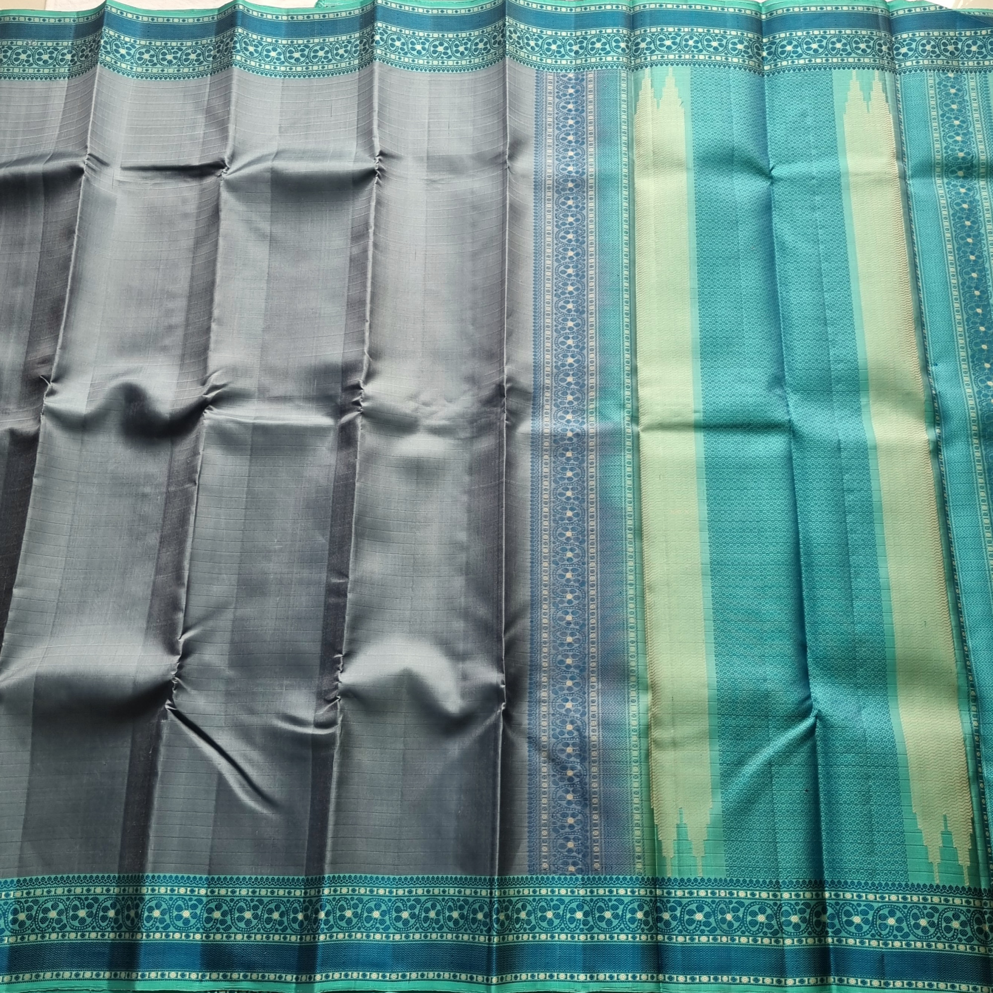 Kanjivaram Silk bluish grey Meenakari threadwork