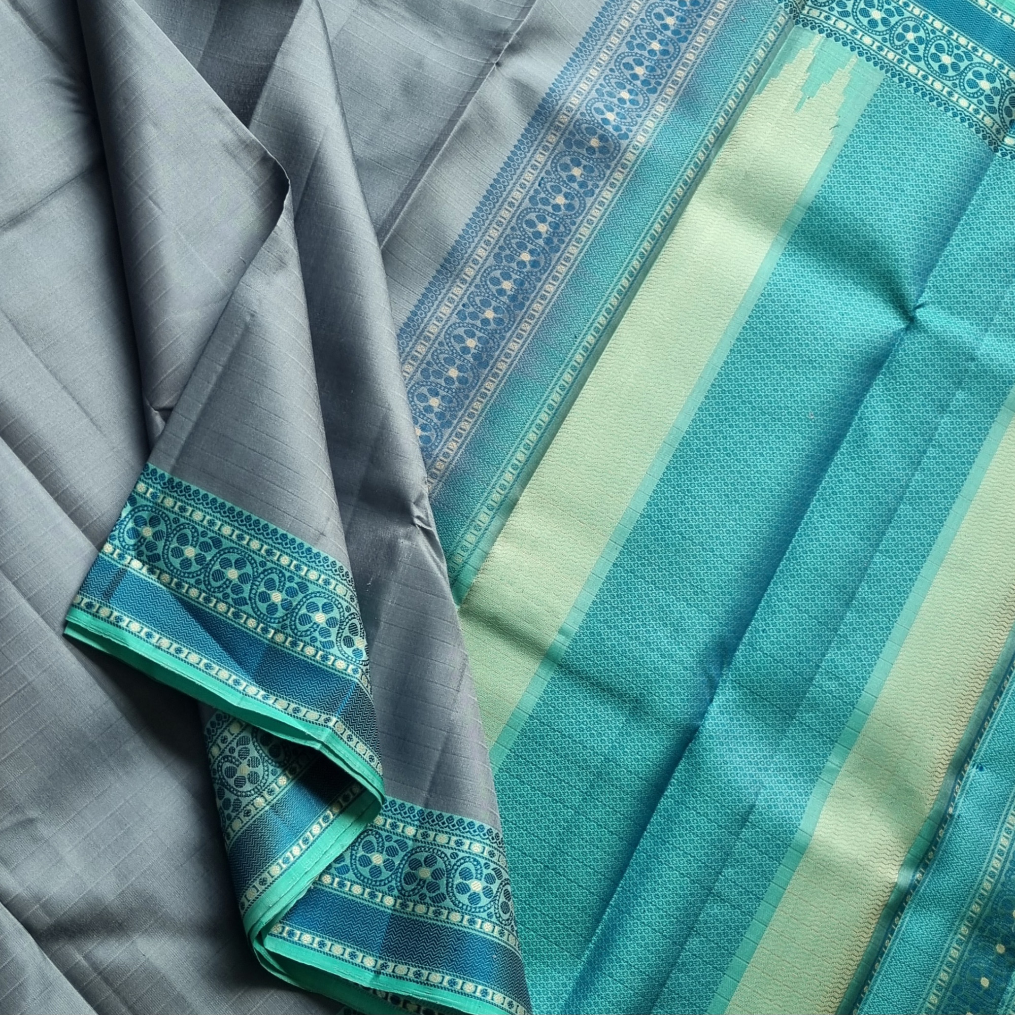 Kanjivaram Silk bluish grey Meenakari threadwork