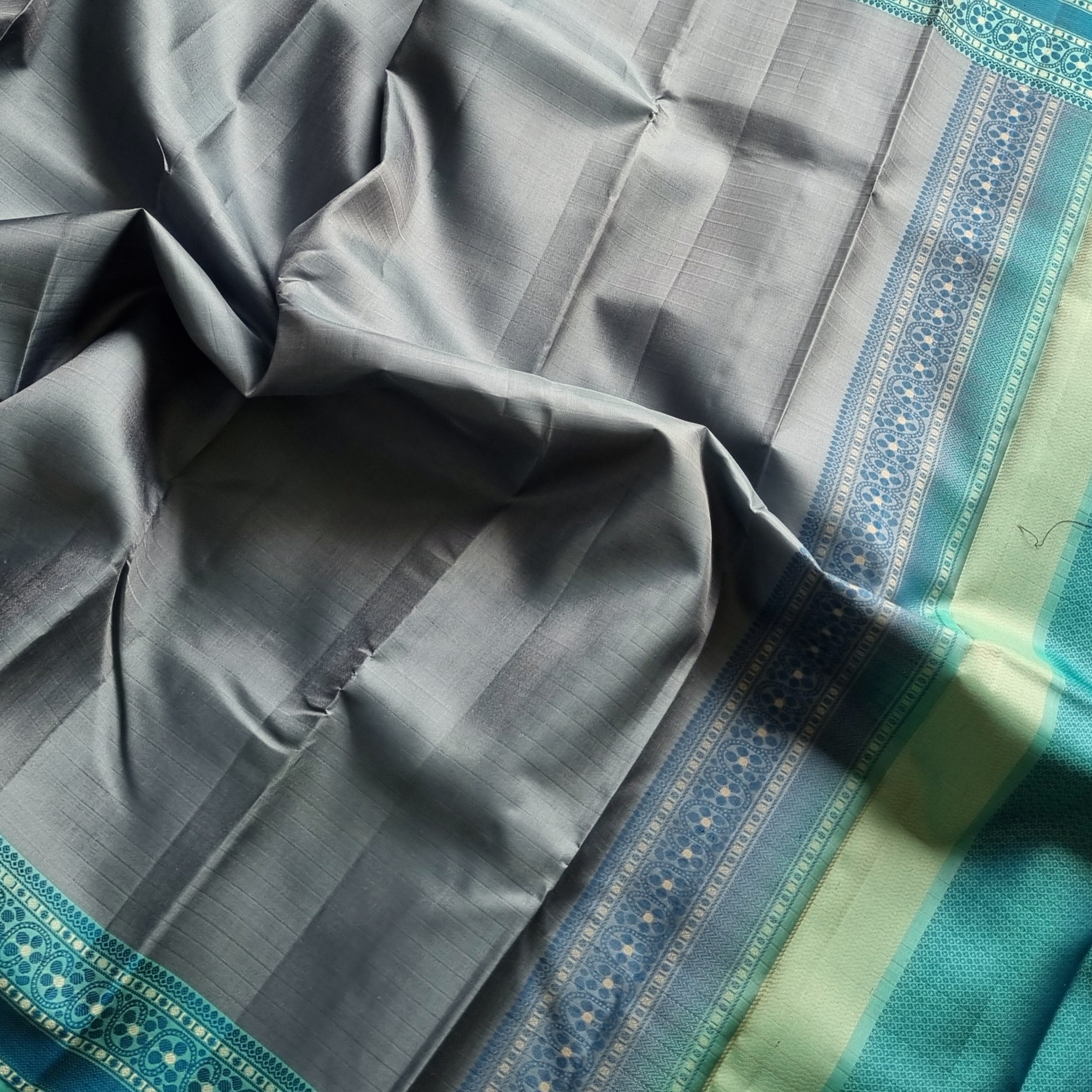 Kanjivaram Silk bluish grey Meenakari threadwork