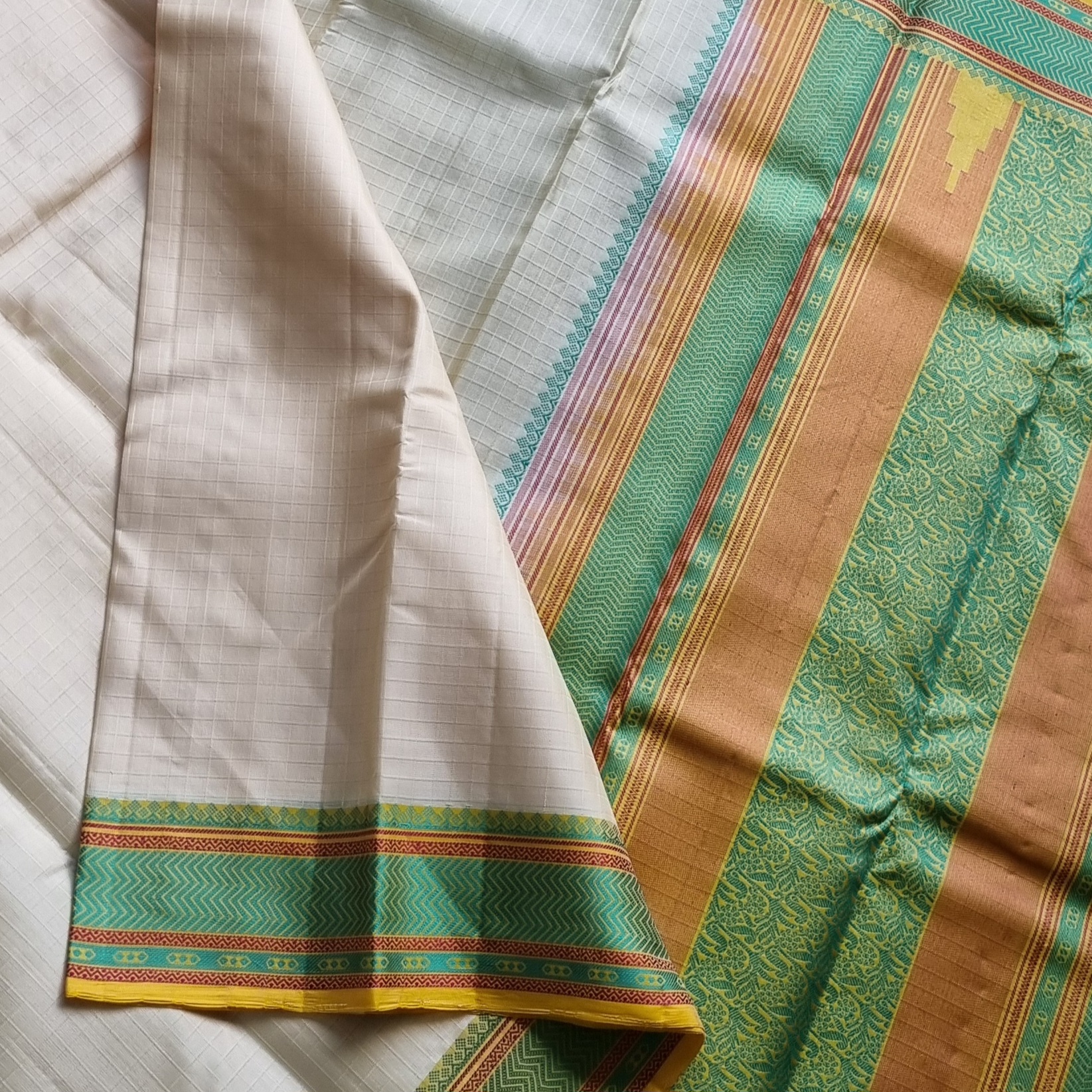 Kanjivaram Silk cream threadwork