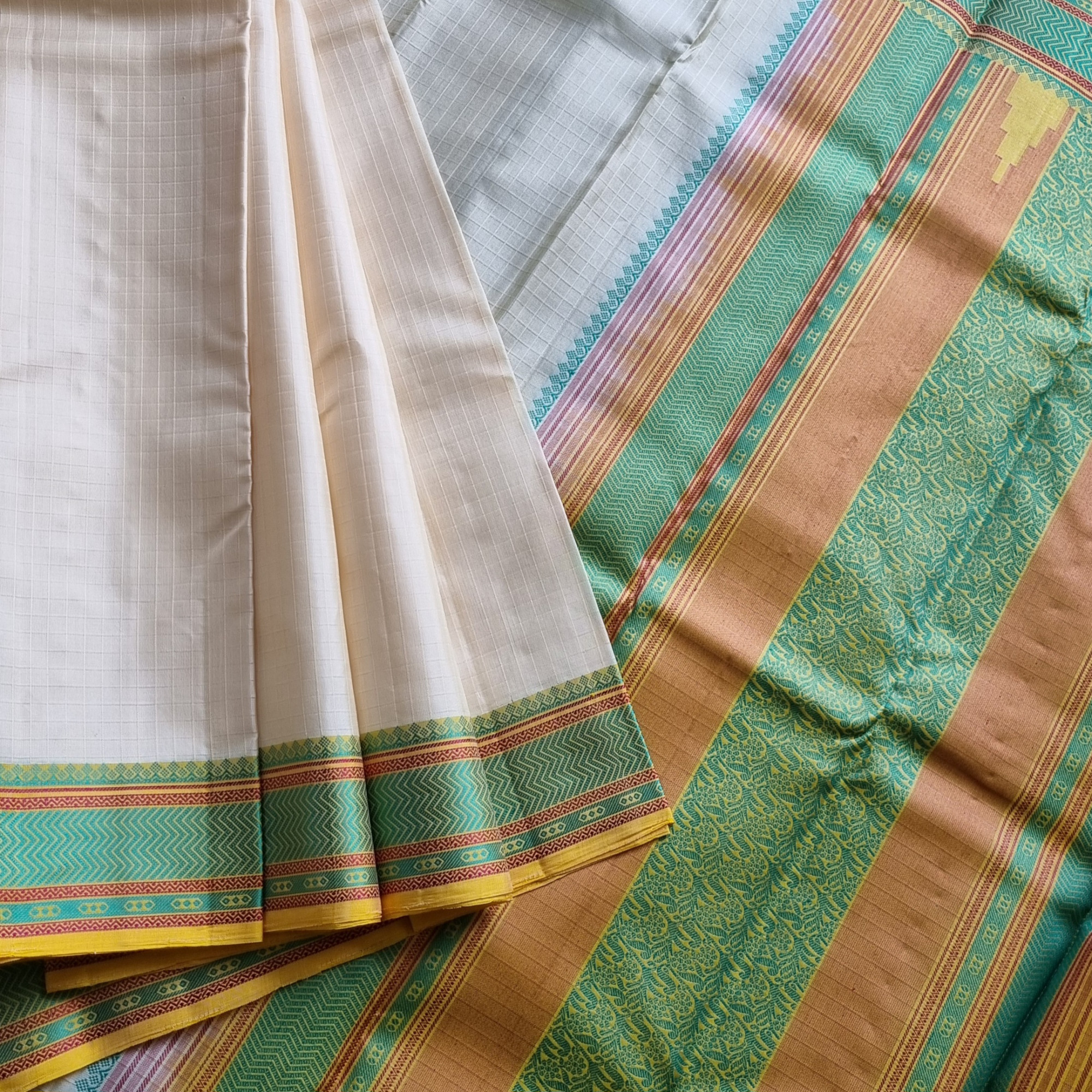 Kanjivaram Silk cream threadwork