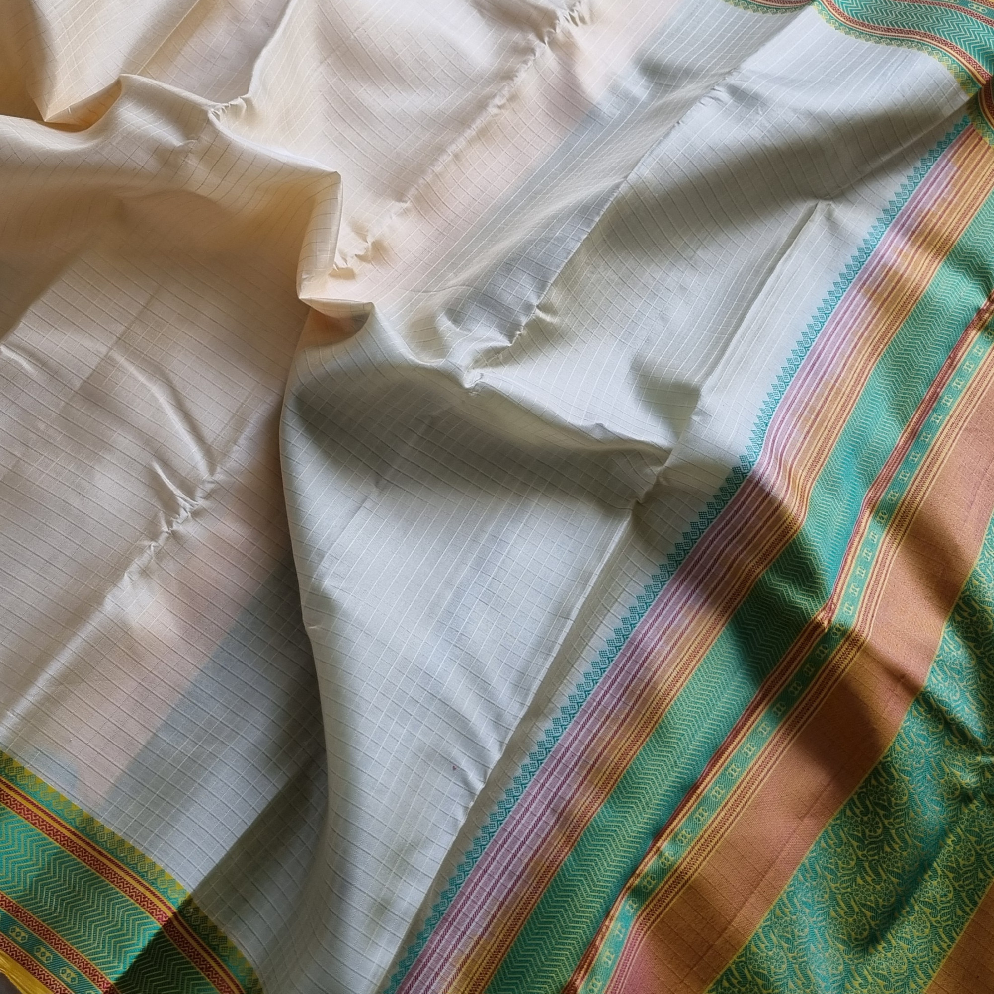 Kanjivaram Silk cream threadwork