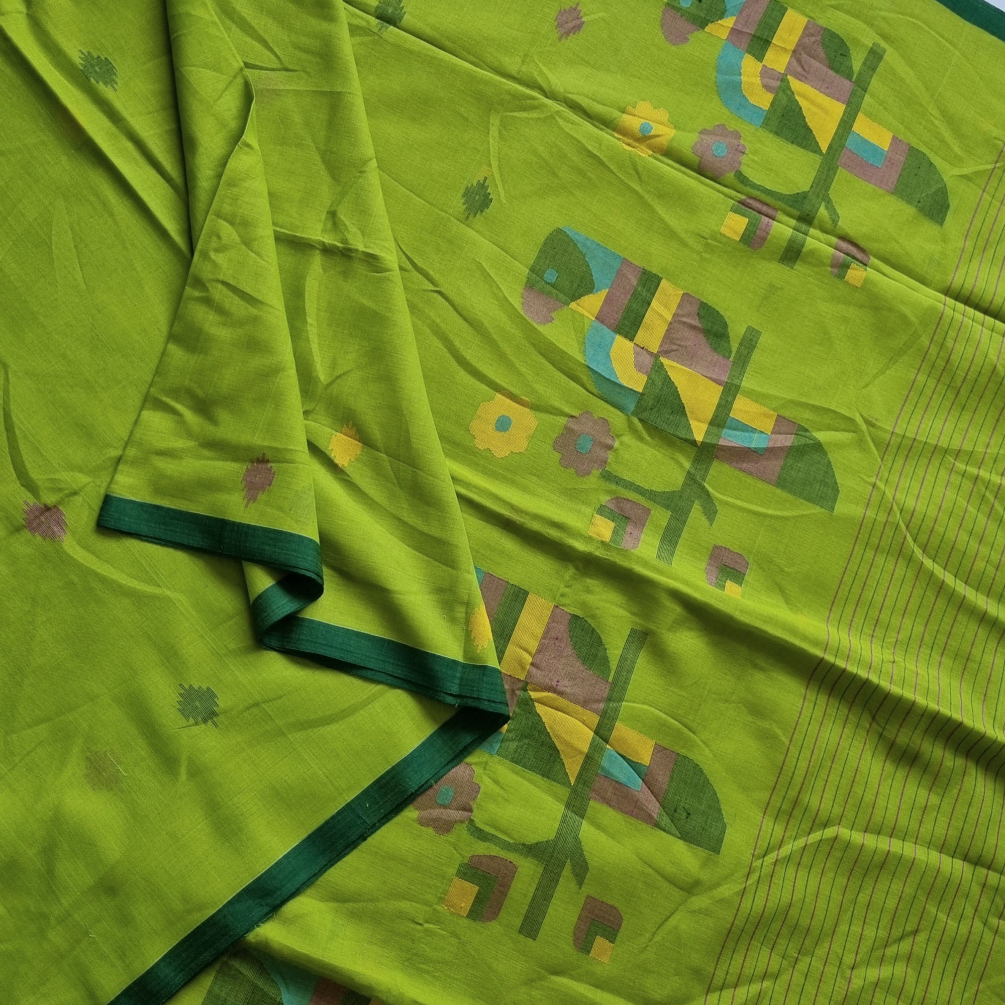 Soft cotton Jamdani parrot green