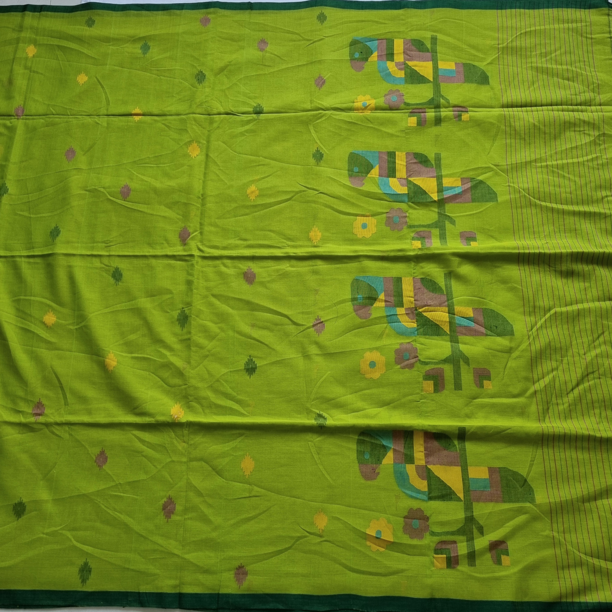 Soft cotton Jamdani parrot green