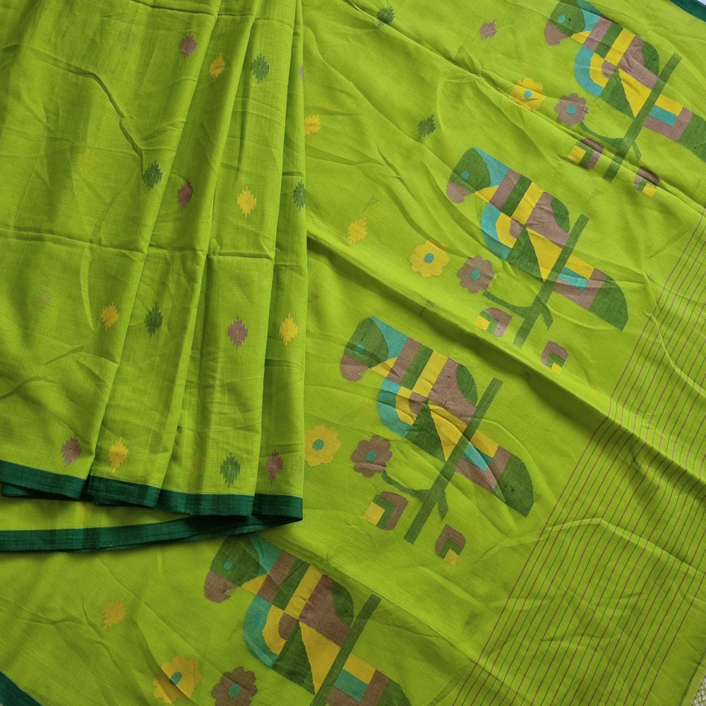 Image of Soft cotton Jamdani parrot green