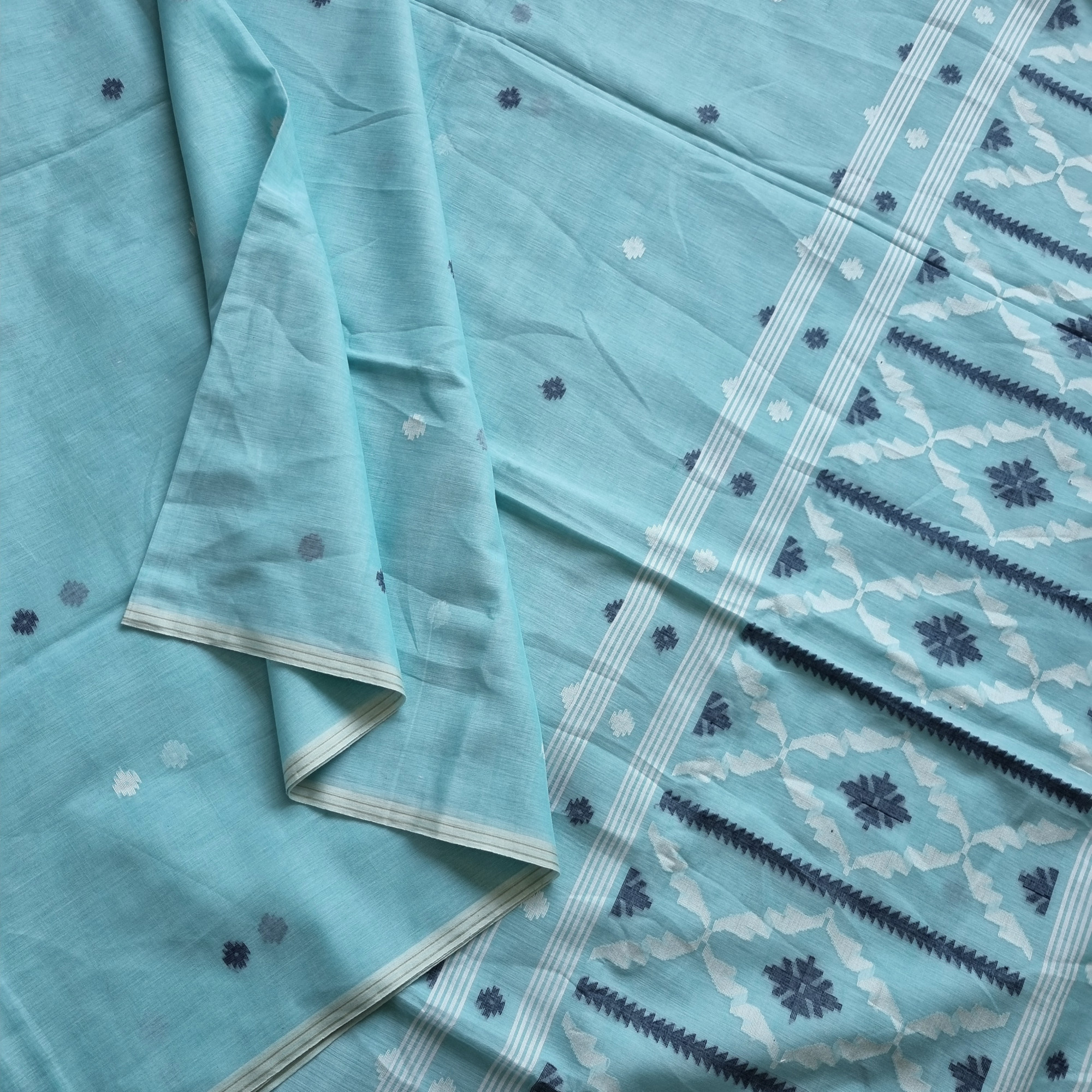 Soft cotton Jamdani sky blue