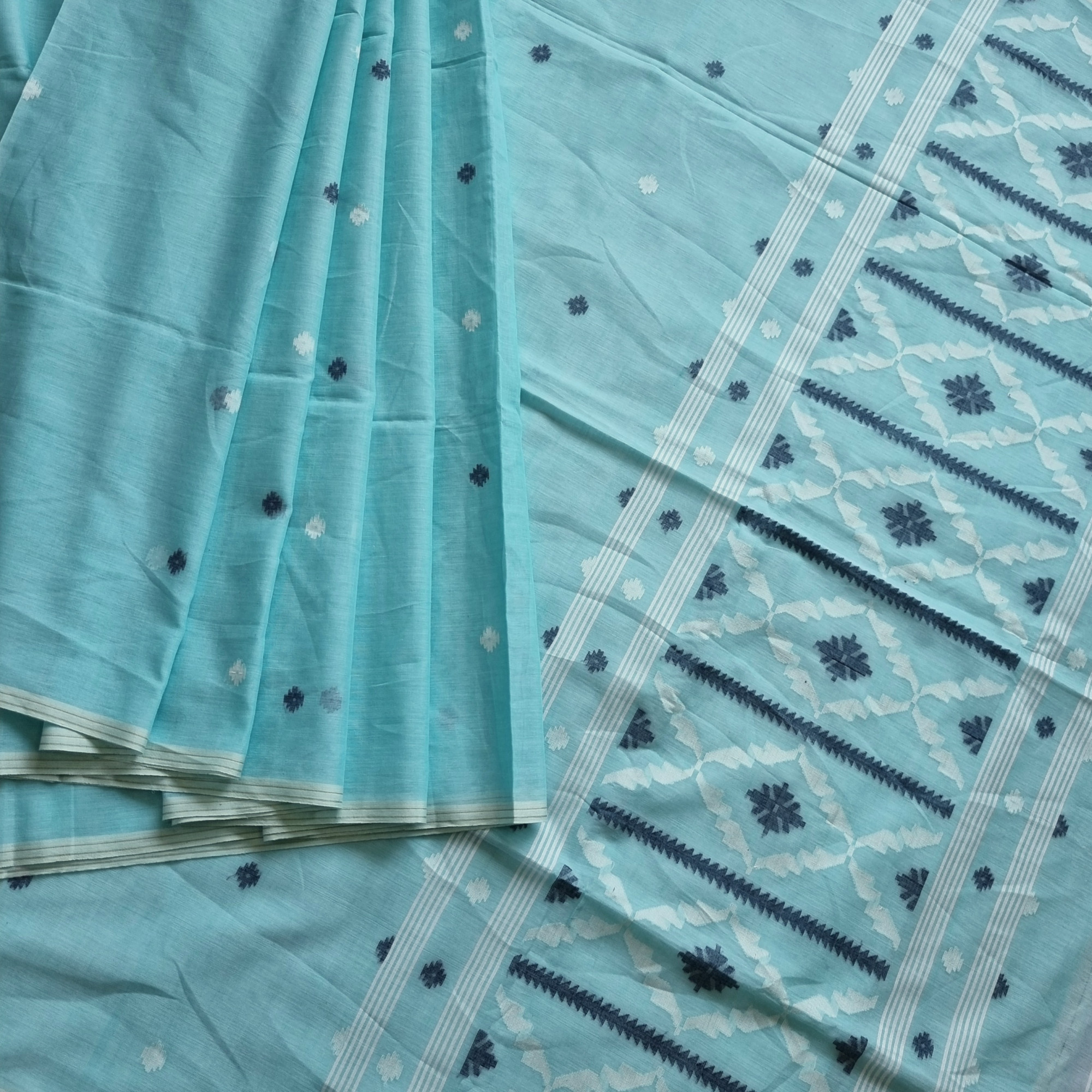 Soft cotton Jamdani sky blue