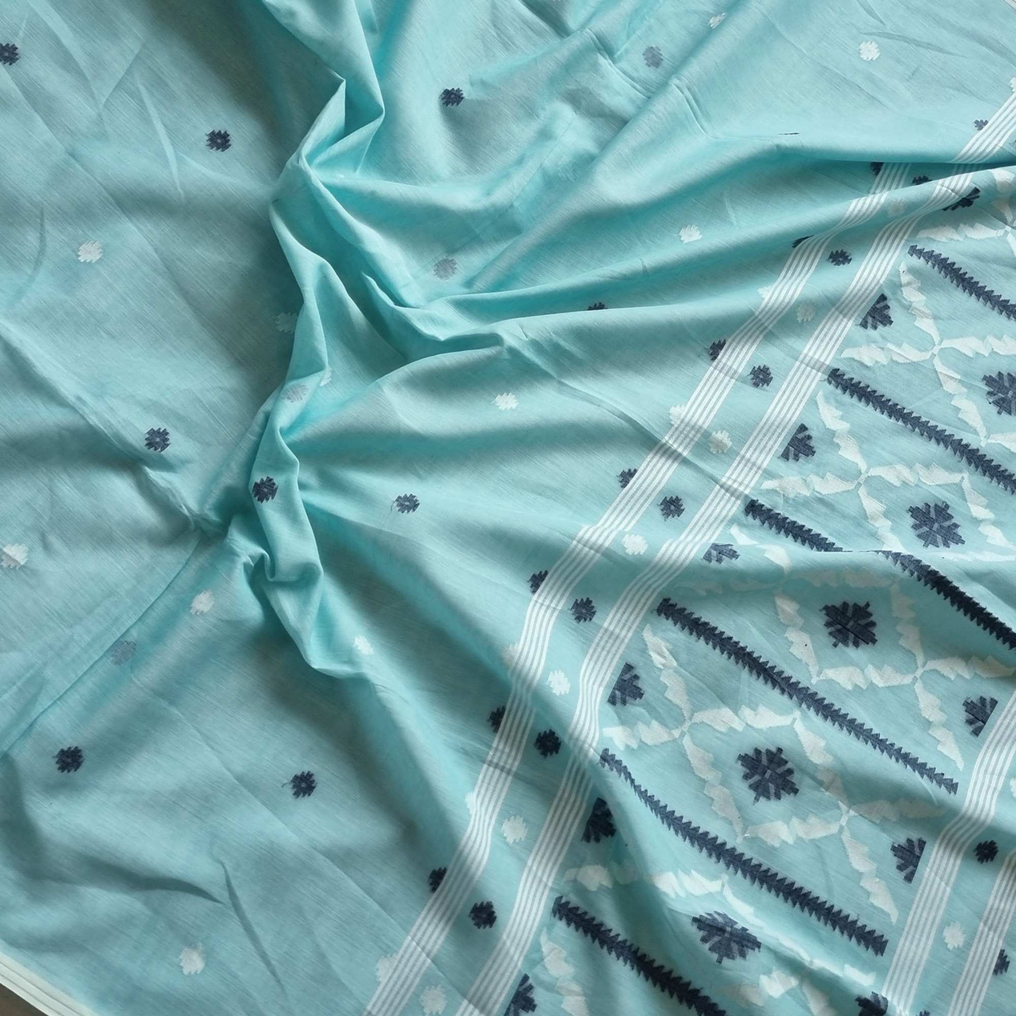 Soft cotton Jamdani sky blue