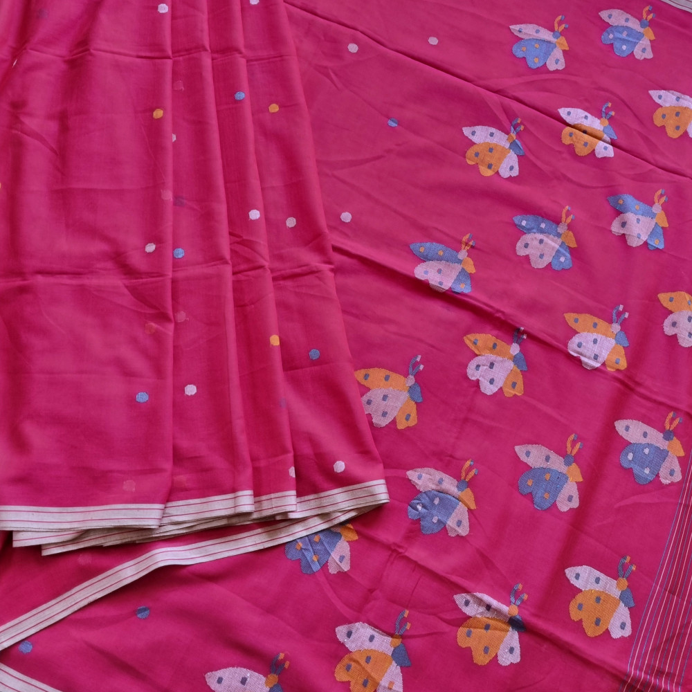 Image of Soft cotton Jamdani reddish pink