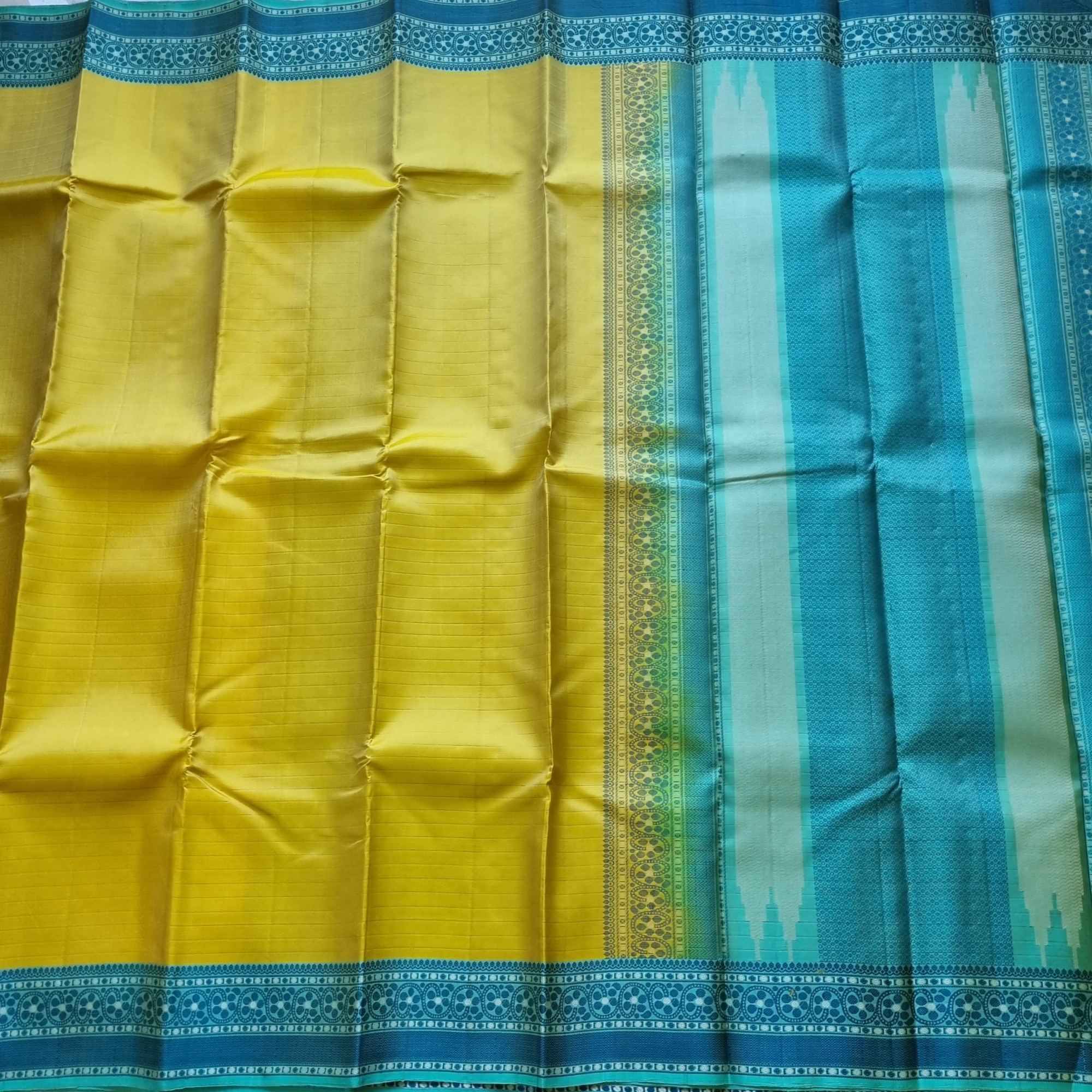 Kanjivaram Silk lime yellow Meenakari threadwork