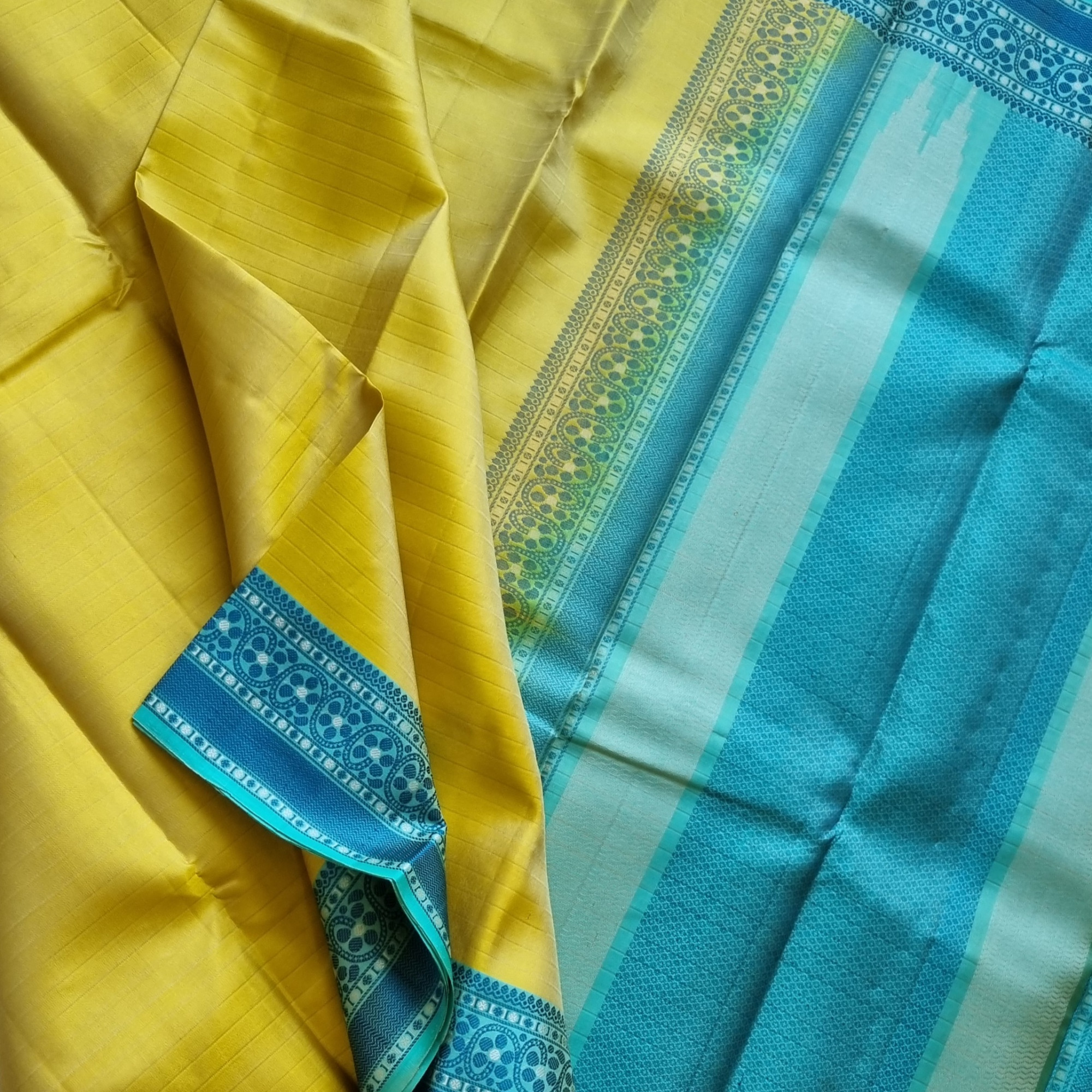 Kanjivaram Silk lime yellow Meenakari threadwork