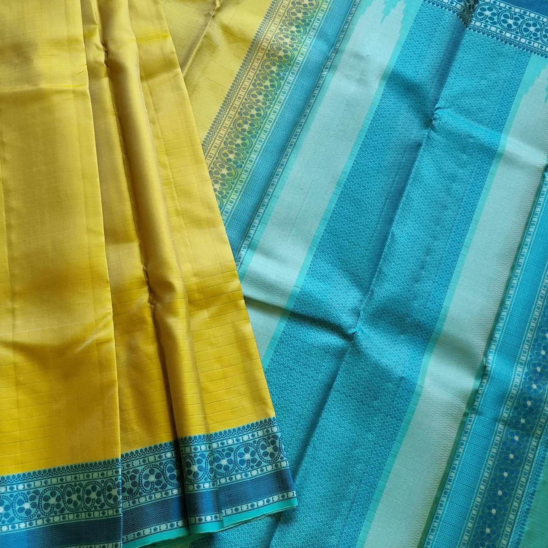 Kanjivaram Silk lime yellow Meenakari threadwork