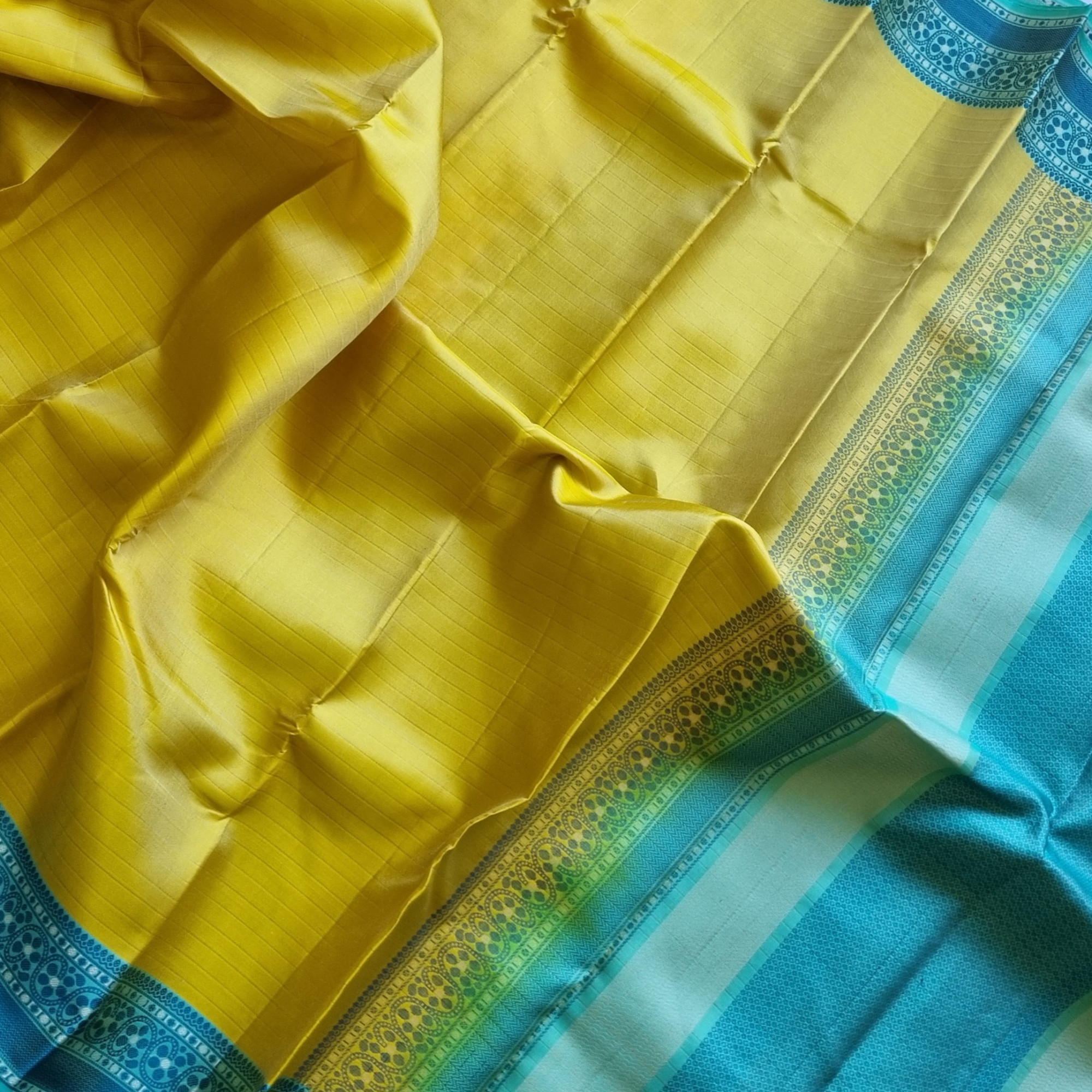 Kanjivaram Silk lime yellow Meenakari threadwork