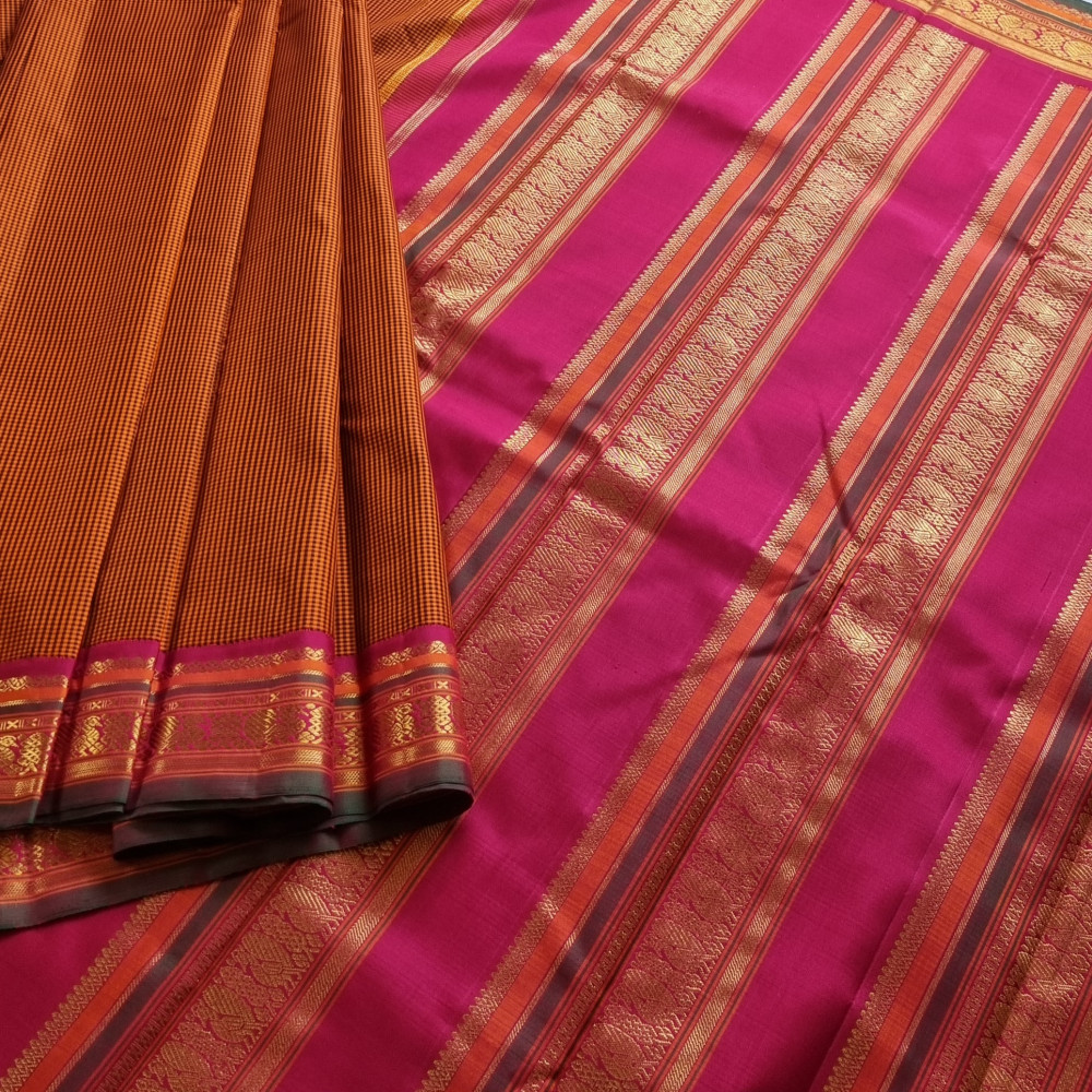 Image of 'Pavazhavalli' - Revival  Kai Korvai Adai Kanjivaram rust