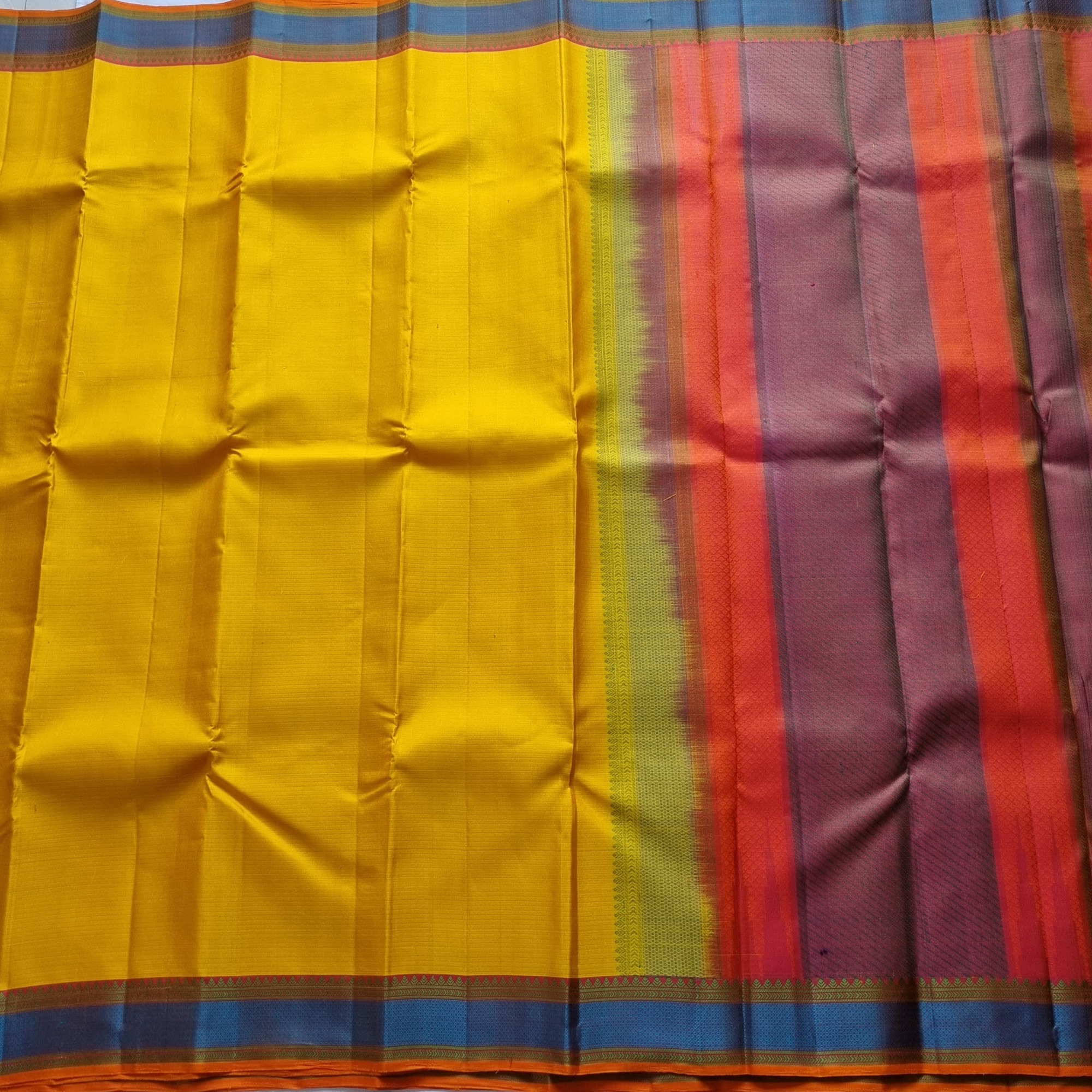 Kanjivaram Silk yellow threadwork