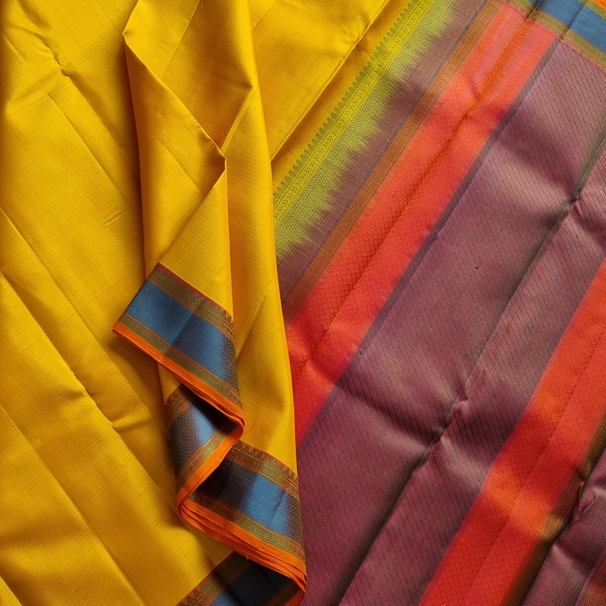 Kanjivaram Silk yellow threadwork