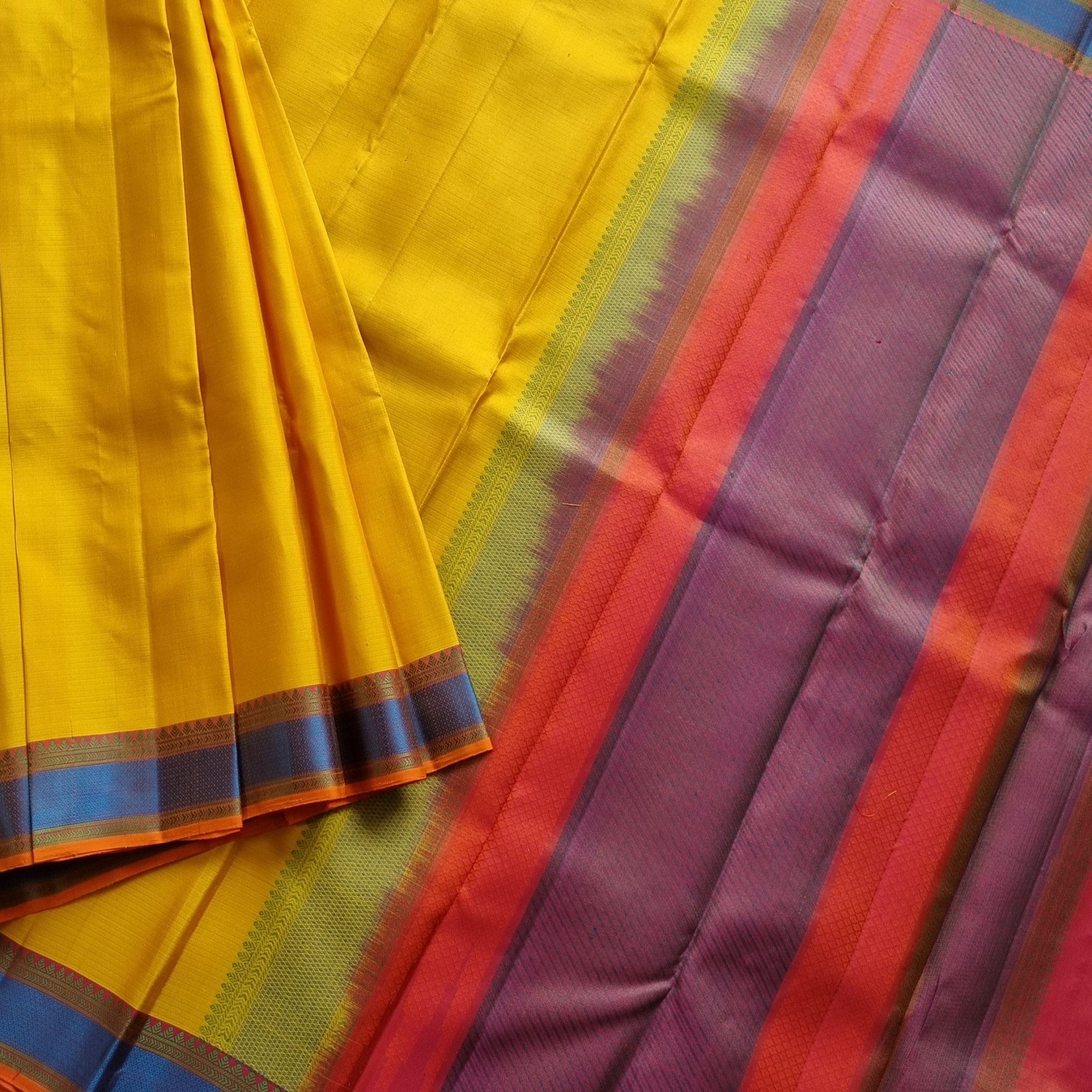 Kanjivaram Silk yellow threadwork