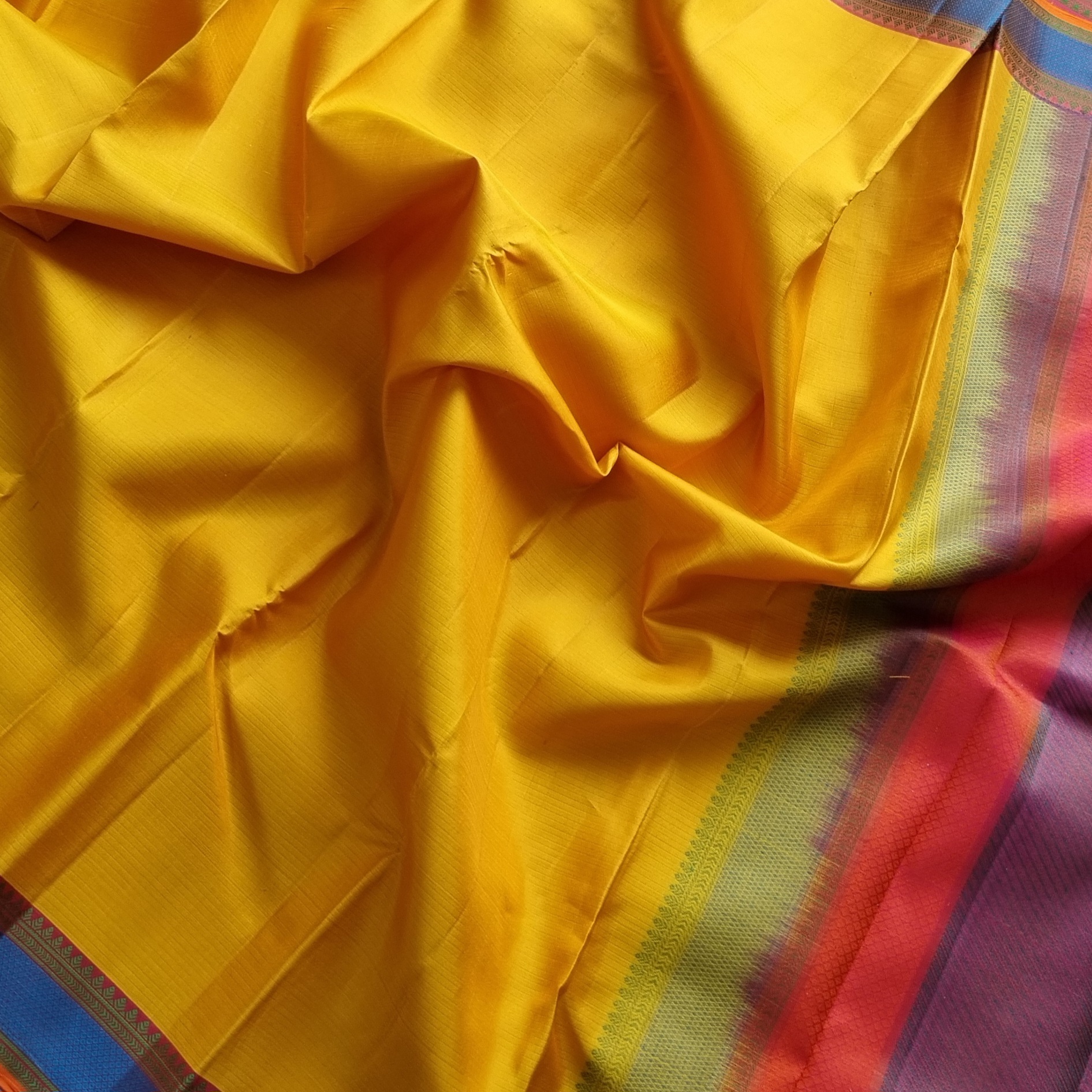 Kanjivaram Silk yellow threadwork