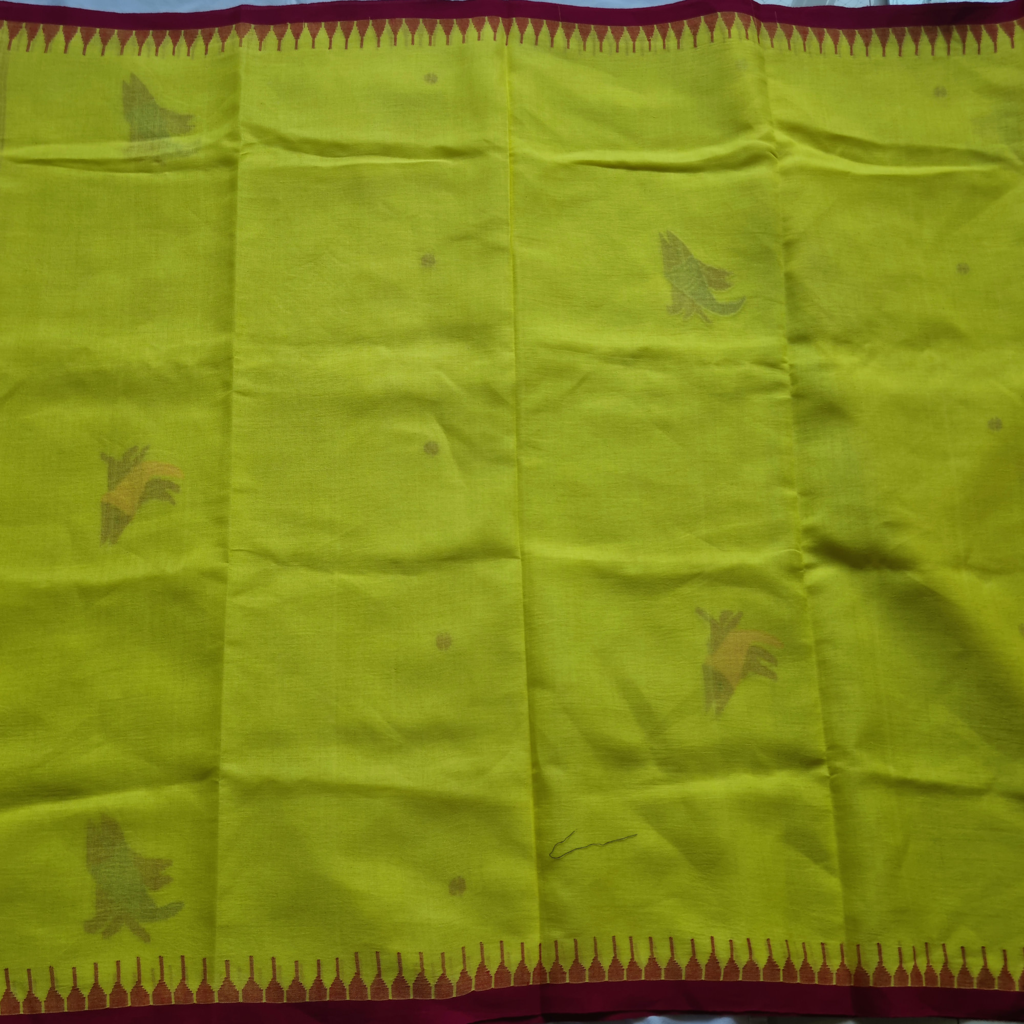 Moirang phee cotton yellow with red borders