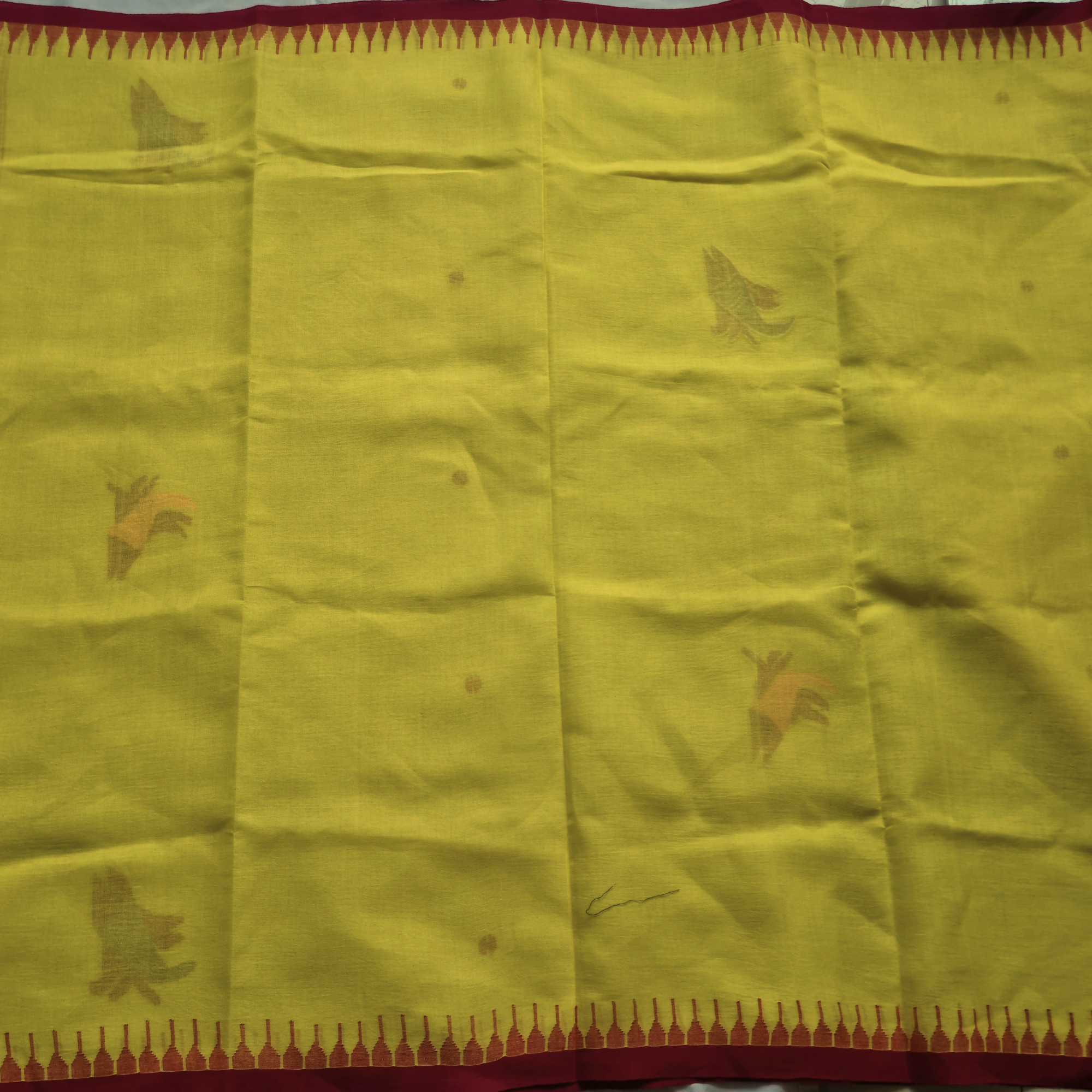 Moirang phee cotton yellow with red borders