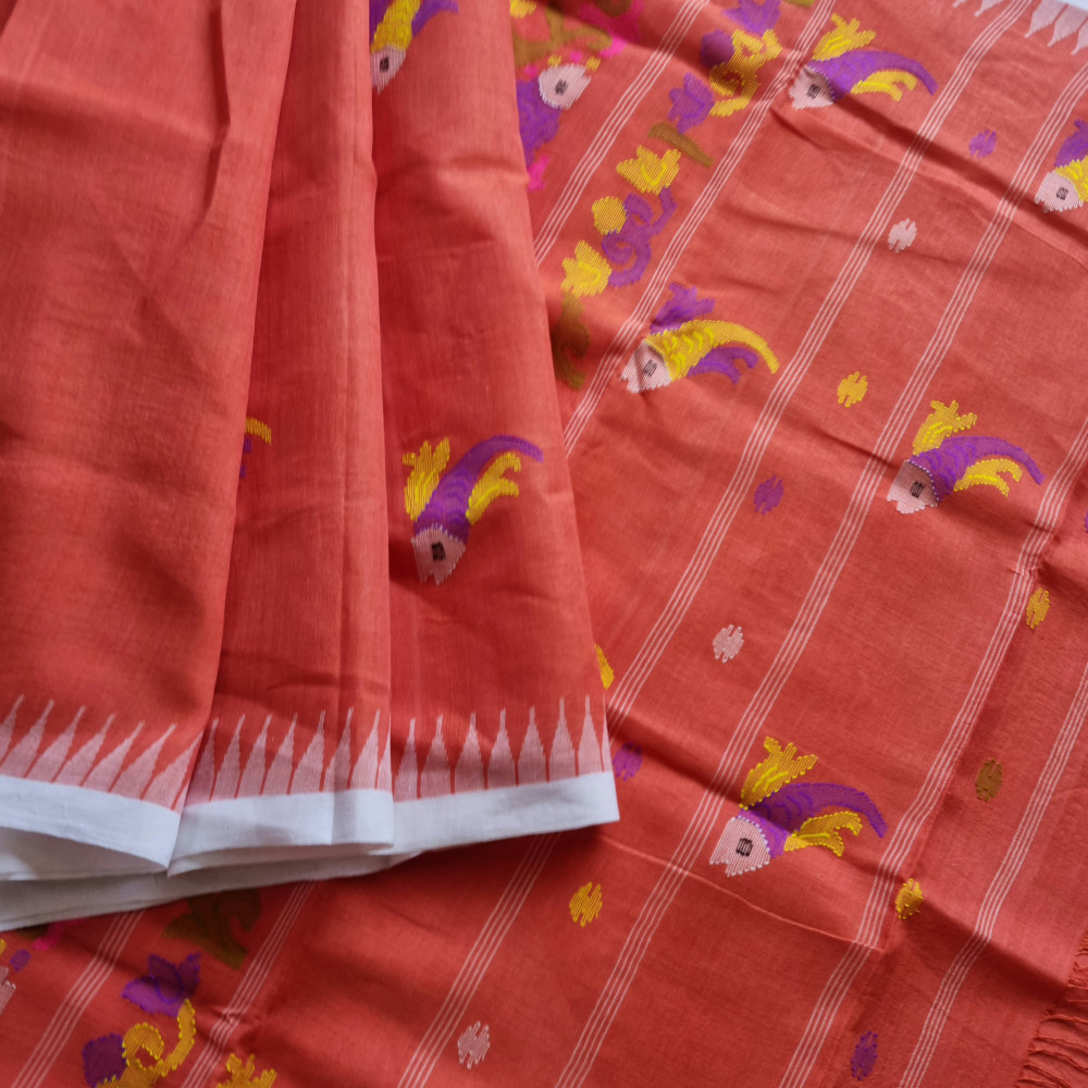 Image of Moirang phee Cotton rust peach with offwhite borders