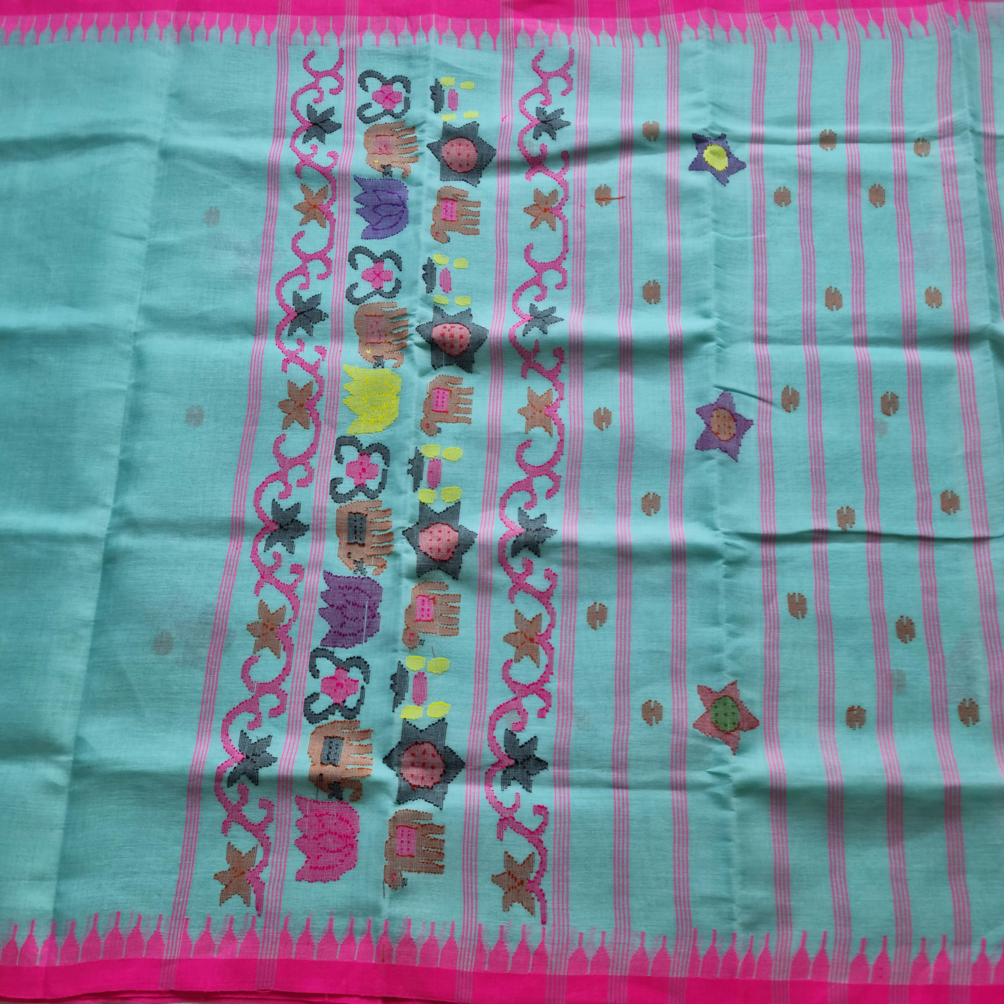 Moirang phee sea blue with pink borders