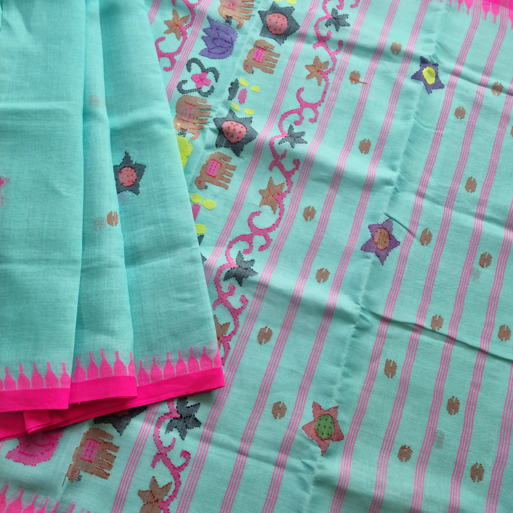 Image of Moirang phee sea blue with pink borders