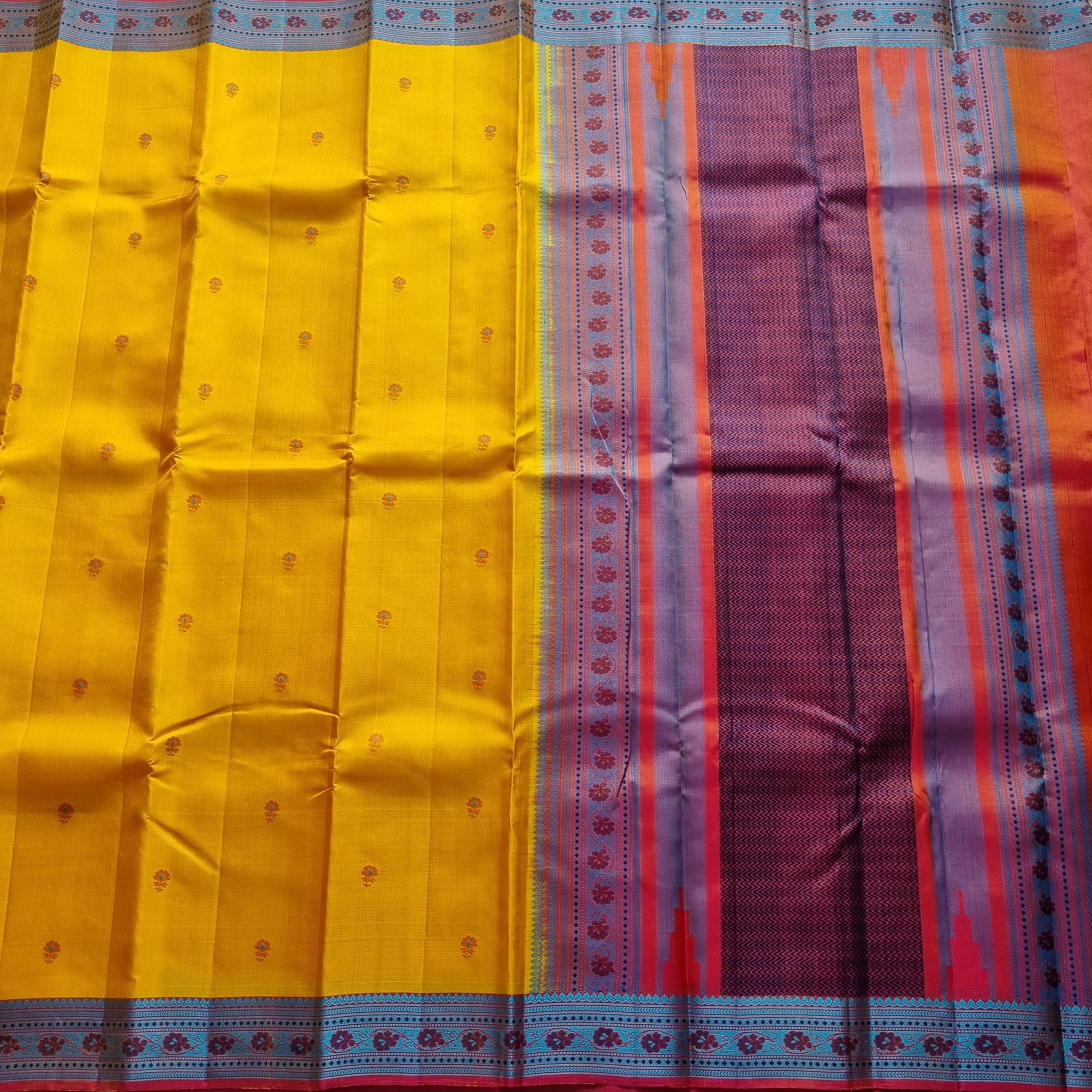 Kanjivaram Silk yellow Meenakari threadwork