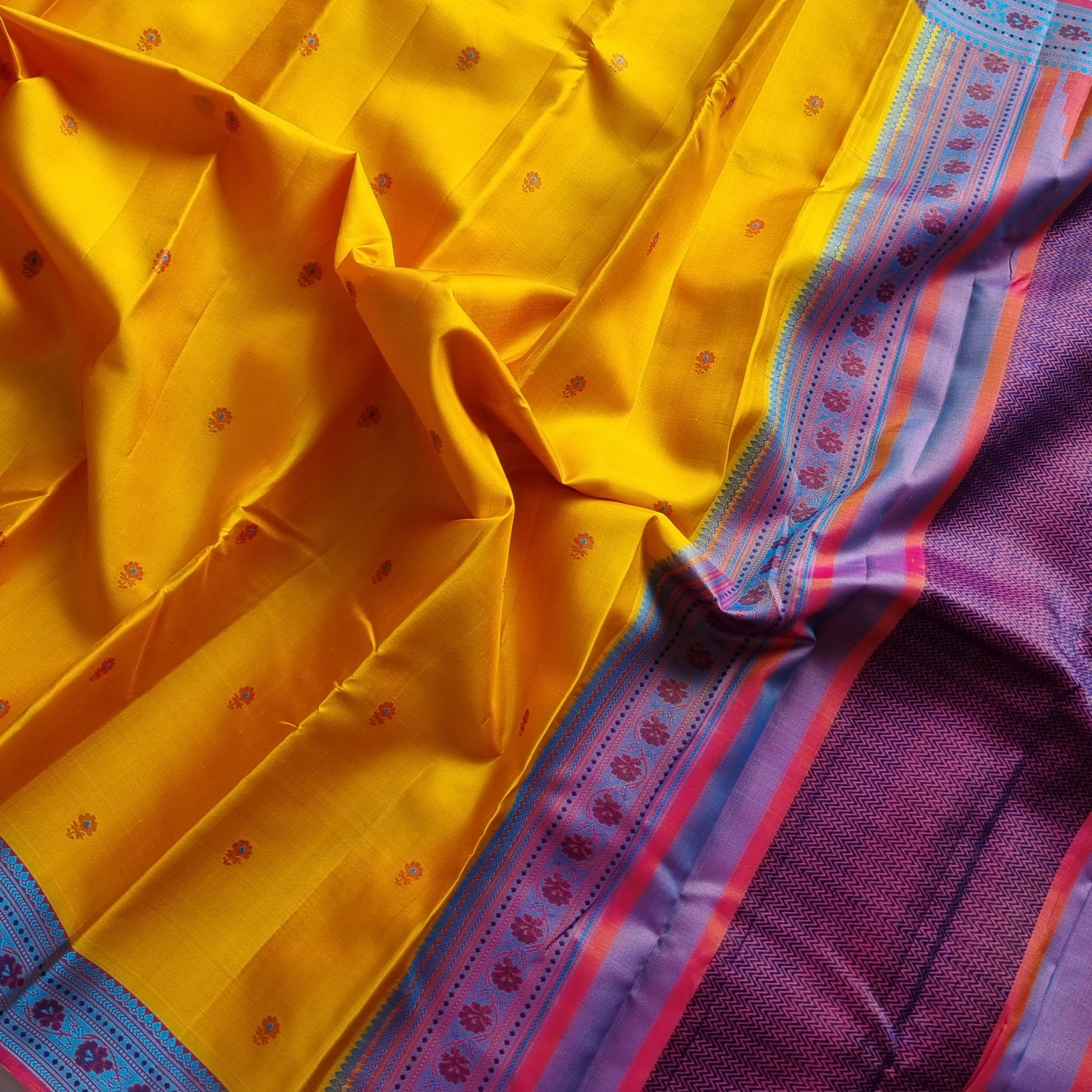 Kanjivaram Silk yellow Meenakari threadwork