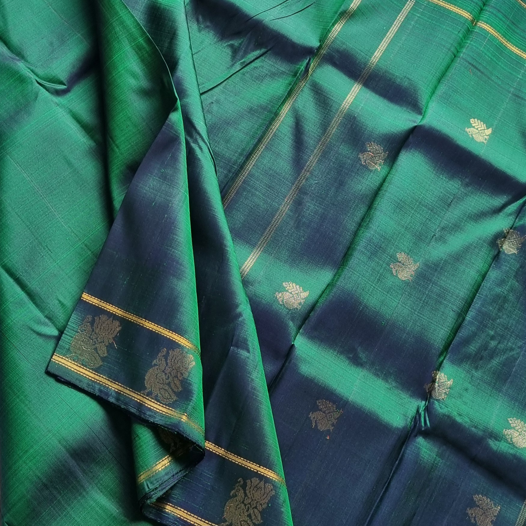 Maragathavalli  Vintage Revival Kanjivaram Silk shot deep emerald green