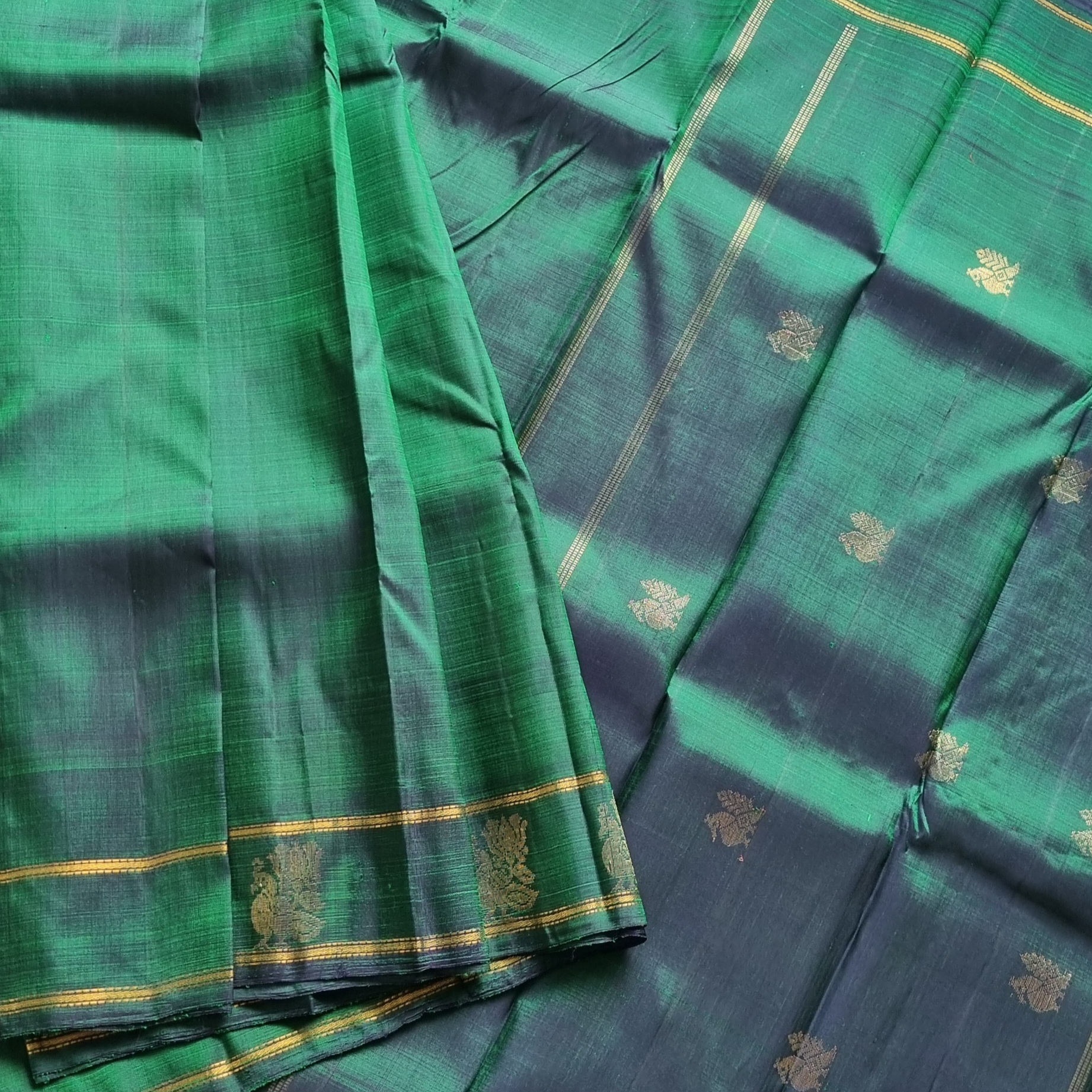 Maragathavalli  Vintage Revival Kanjivaram Silk shot deep emerald green
