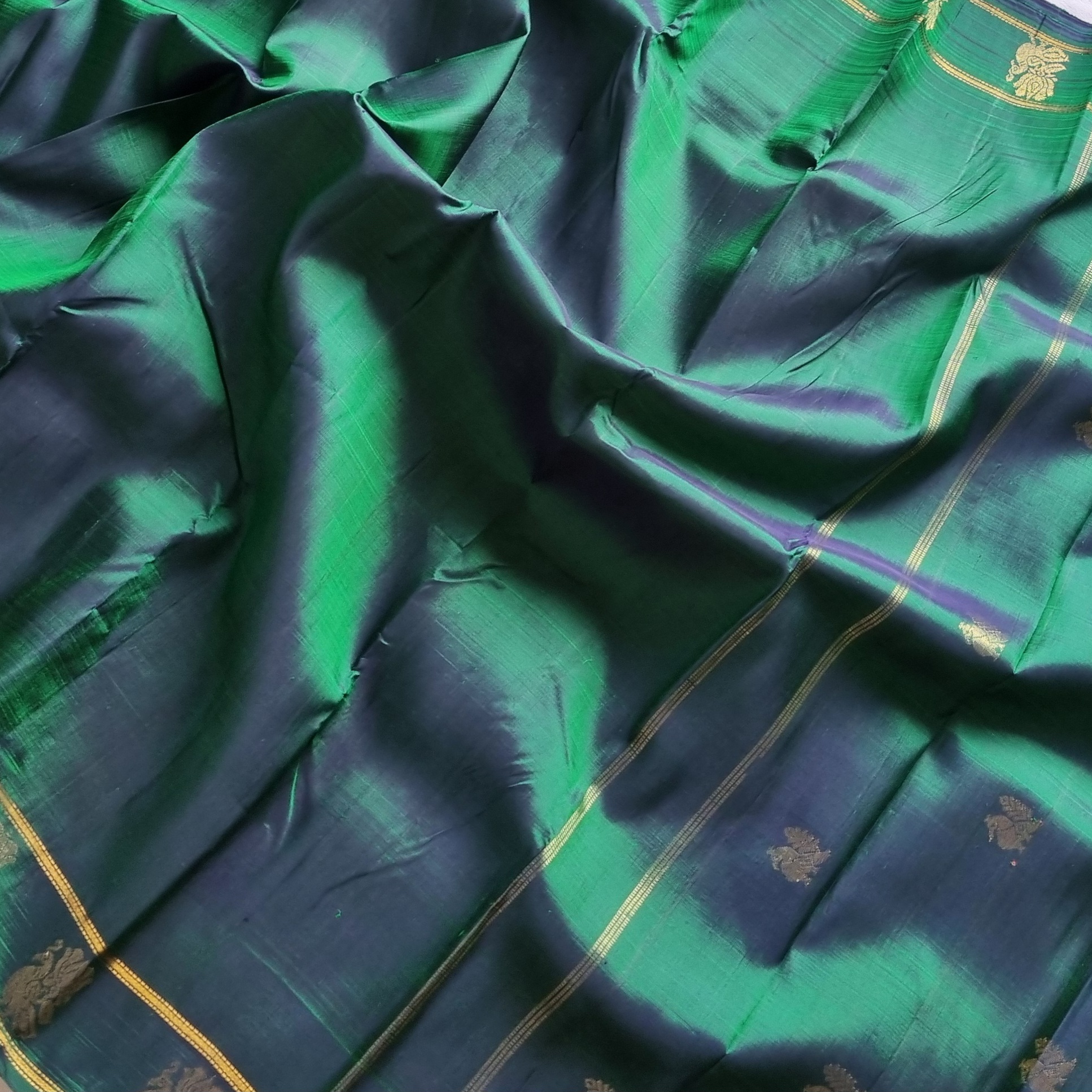 Maragathavalli  Vintage Revival Kanjivaram Silk shot deep emerald green