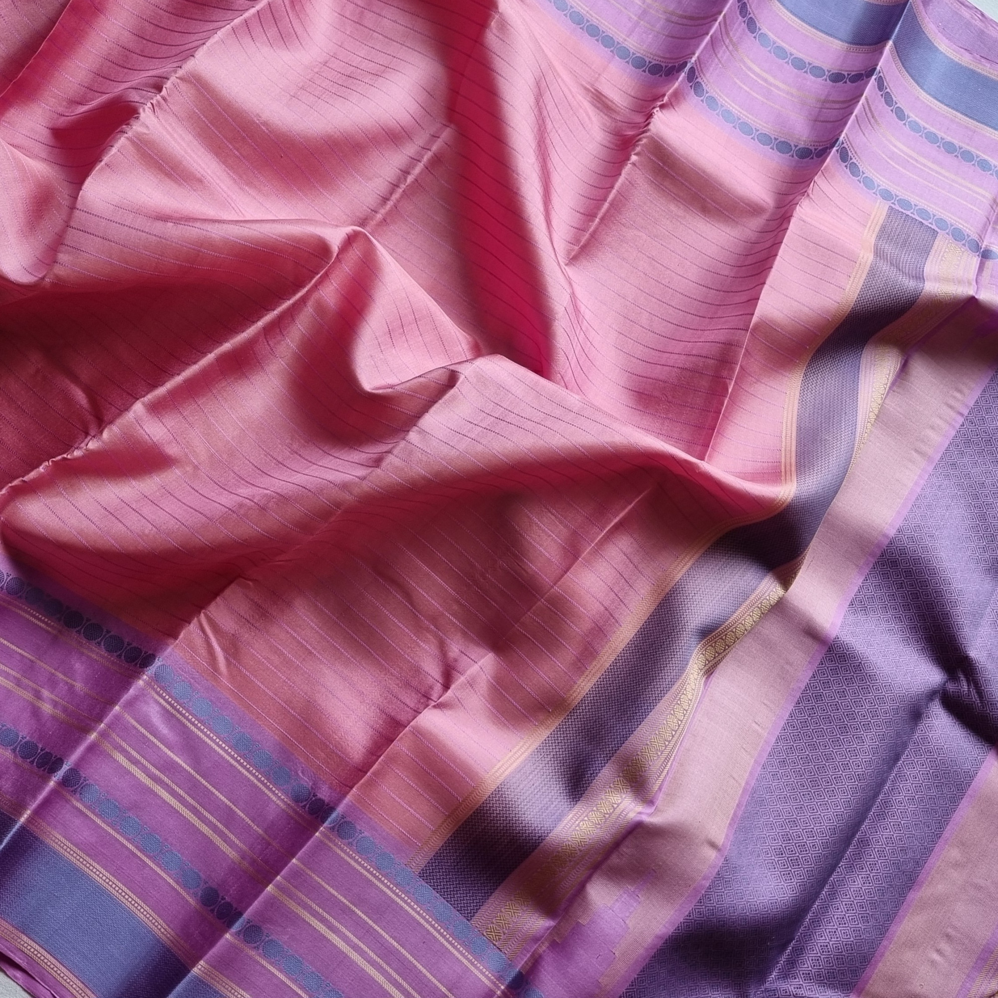 Kanjivaram Silk pink and lilac threadwork