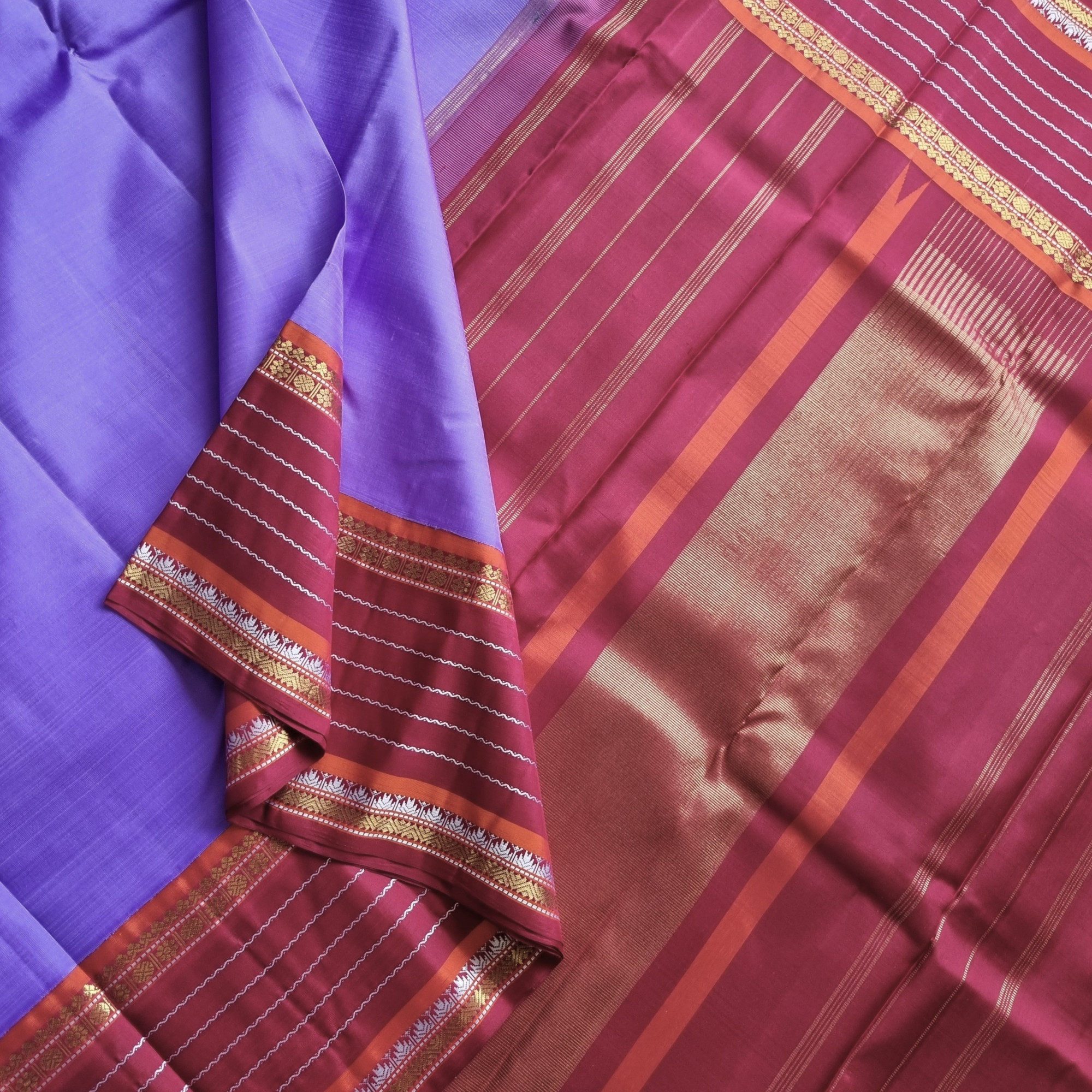 Kanjivaram silk lavender Korvai - Master weaver series