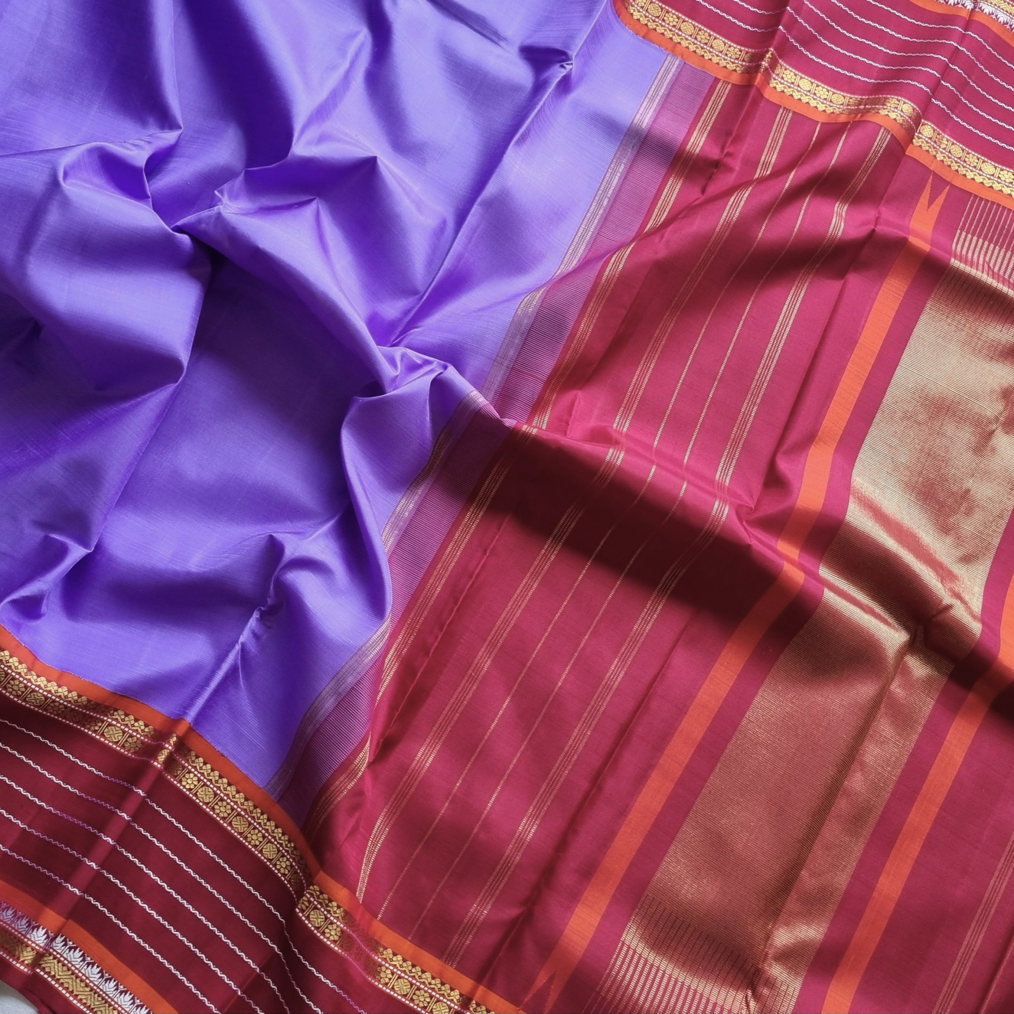 Kanjivaram silk lavender Korvai - Master weaver series